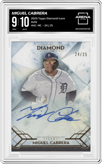 Miguel Cabrera from the 2020 Topps Diamond Icons set graded by Arena Club and given an overall grade of 9.