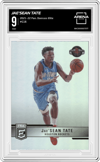 Jae'Sean Tate from the 2021-22 Panini Donruss Elite  set graded by Arena Club and given an overall grade of 9.