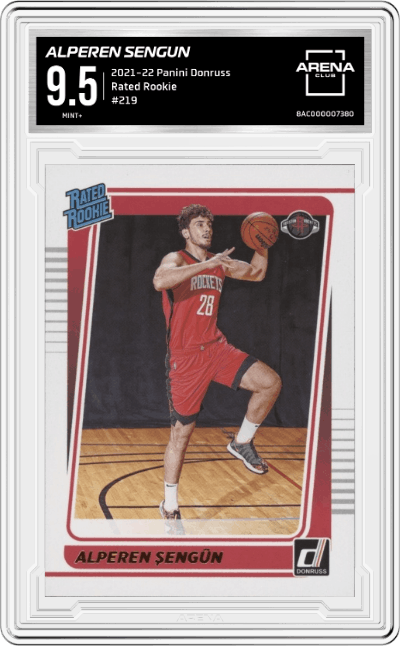 Alperen Sengun from the 2021-22 Panini Donruss set graded by Arena Club and given an overall grade of 9.5.