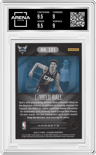 LaMelo Ball from the 2020-21 Panini Illusions  set graded by Arena Club and given an overall grade of 9.5.
