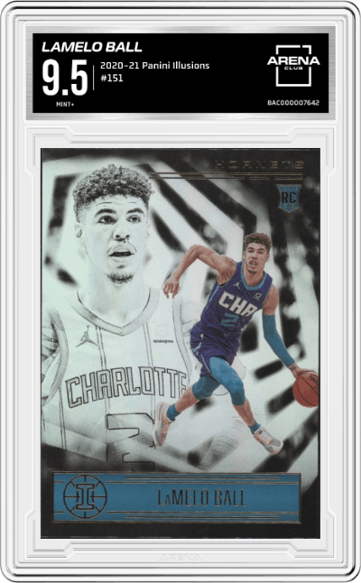 LaMelo Ball from the 2020-21 Panini Illusions  set graded by Arena Club and given an overall grade of 9.5.