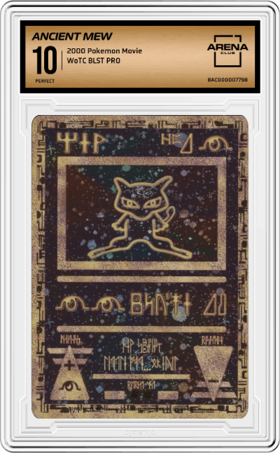Ancient Mew from the 2000 Pokemon Movie set graded by Arena Club and given an overall grade of 10.