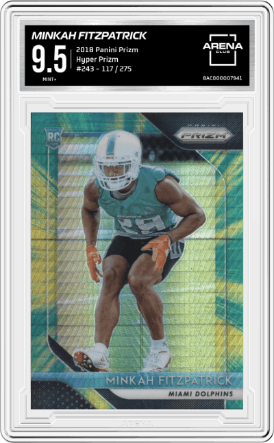 Minkah Fitzpatrick from the 2018 Panini Prizm set featuring a Hyper Prizm parallel graded by Arena Club and given an overall grade of 9.5.
