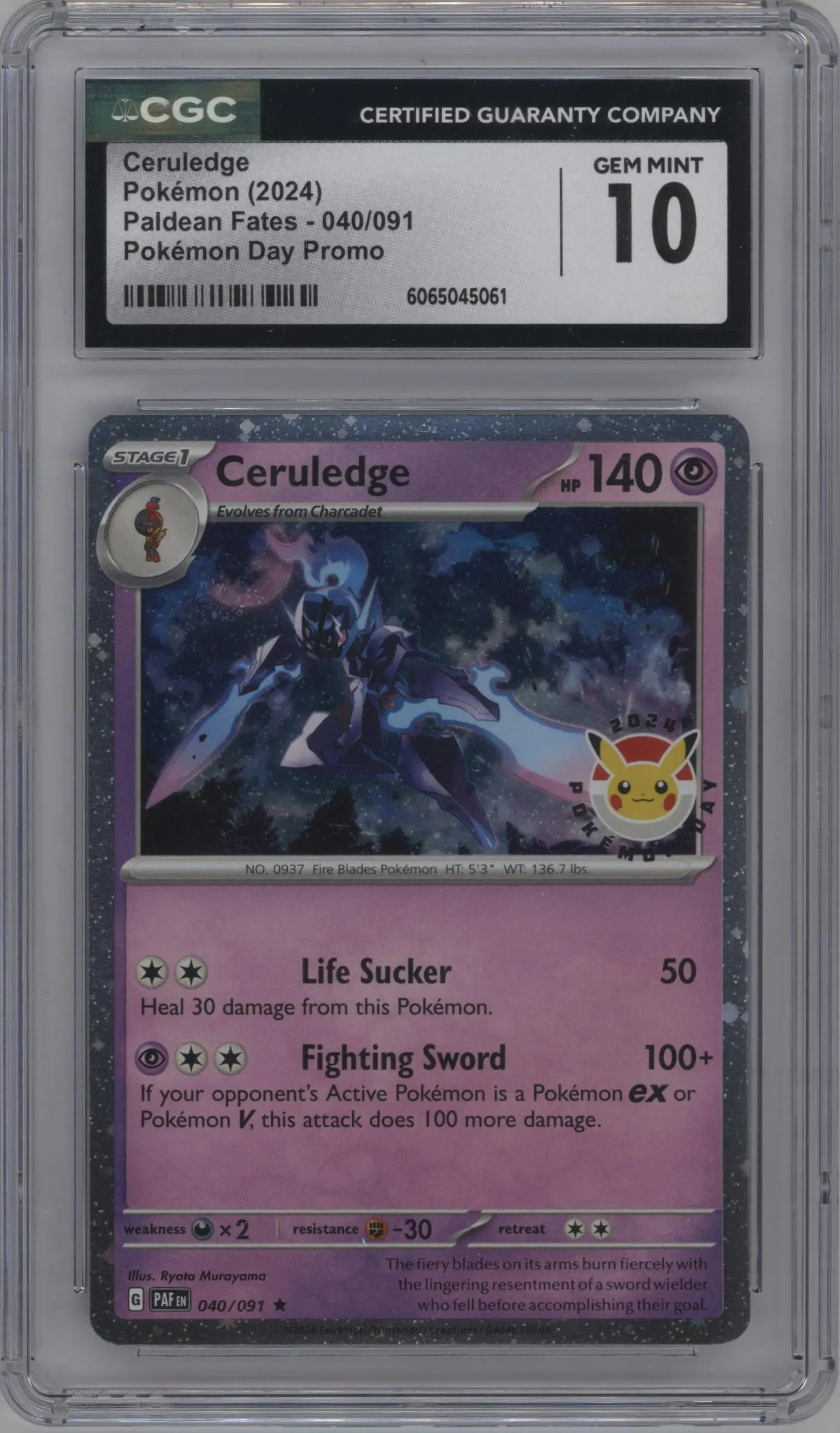 2024 Pokemon SV Paldean Fates Ceruledge Pokemon Day 2024 #040 CGC 10