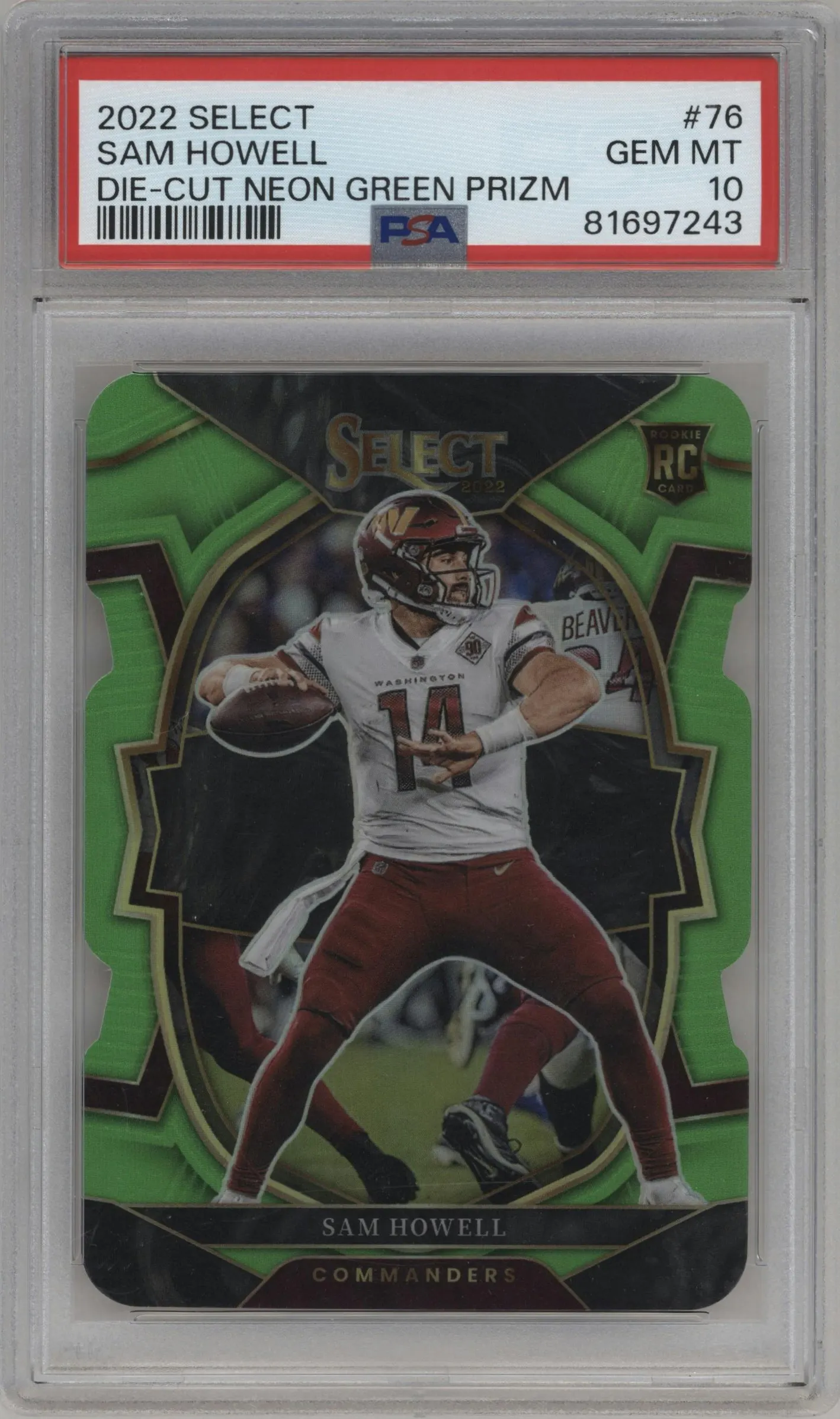 2022 Panini Select Sam Howell Die-Cut Neon Green #76 PSA 10