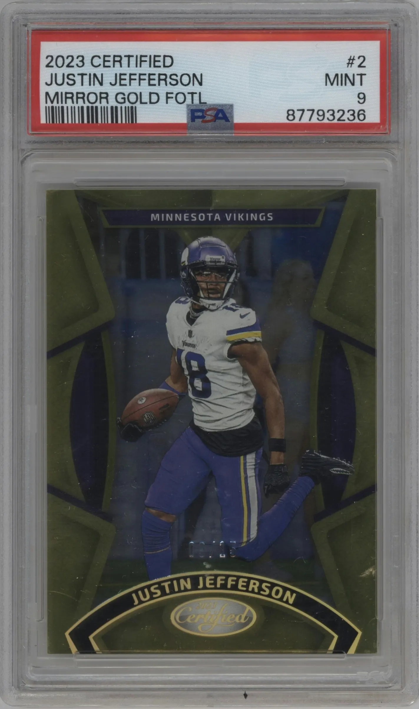 2023 Panini Certified Justin Jefferson Gold FOTL Mirror #2 PSA 9