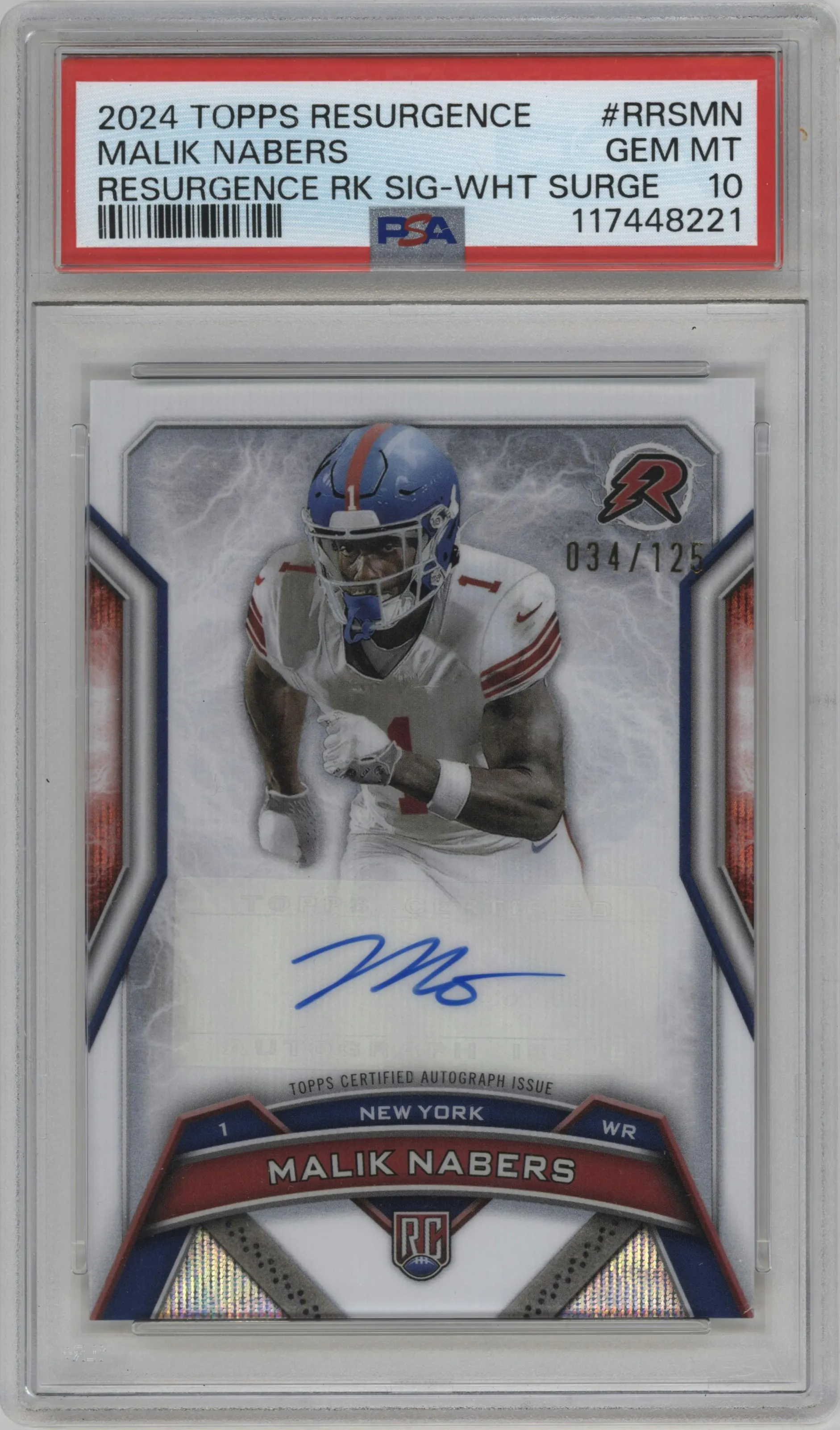 2024 Topps Resurgence Res.Rke.Sig. Malik Nabers White Surge #RRS-MN PSA 10