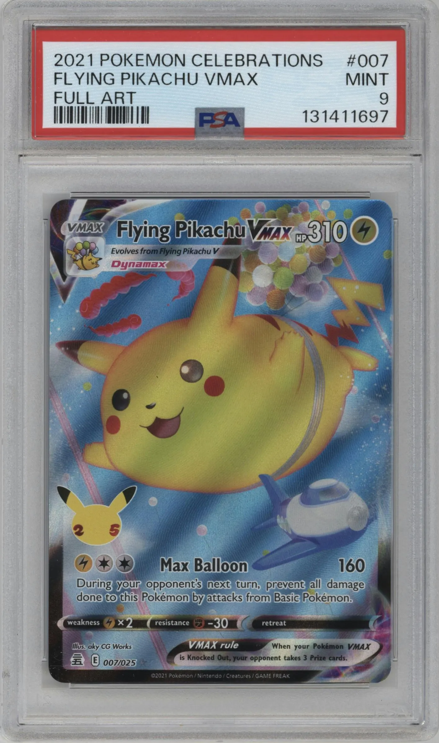 2021 Pokemon SWSH Celebrations Flying Pikachu VMAX #007 PSA 9