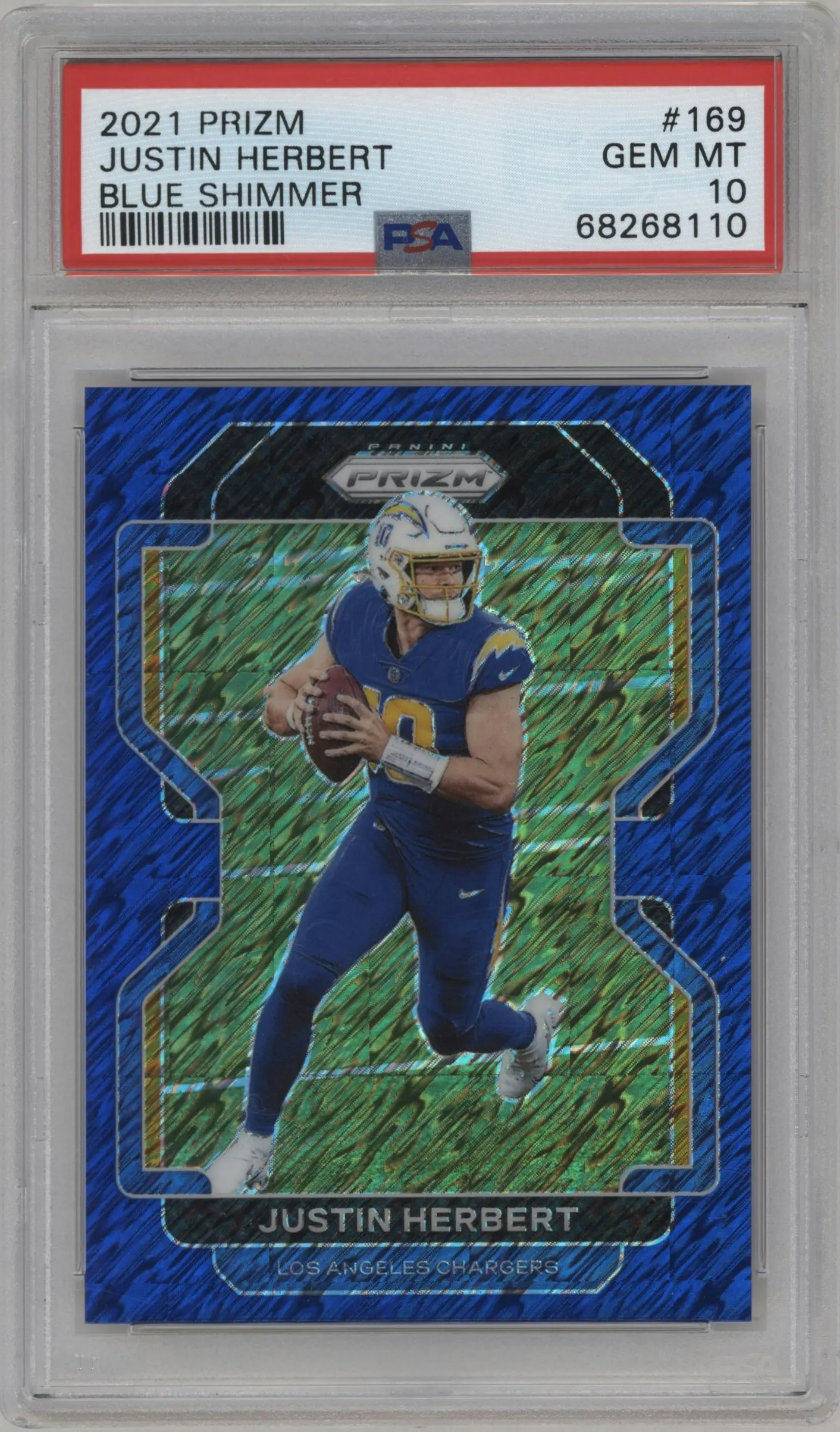 2021 Panini Prizm Justin Herbert Blue Shimmer PSA 10