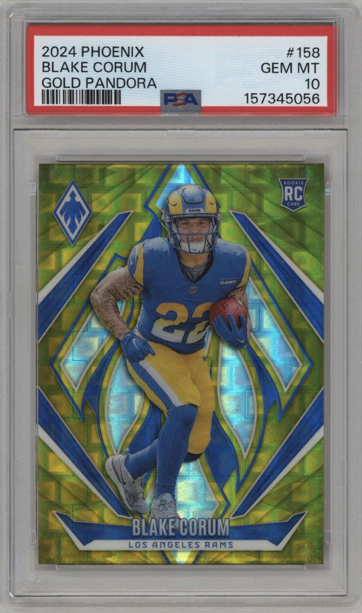 2024 Panini Phoenix Blake Corum Gold Pandora #158 PSA 10