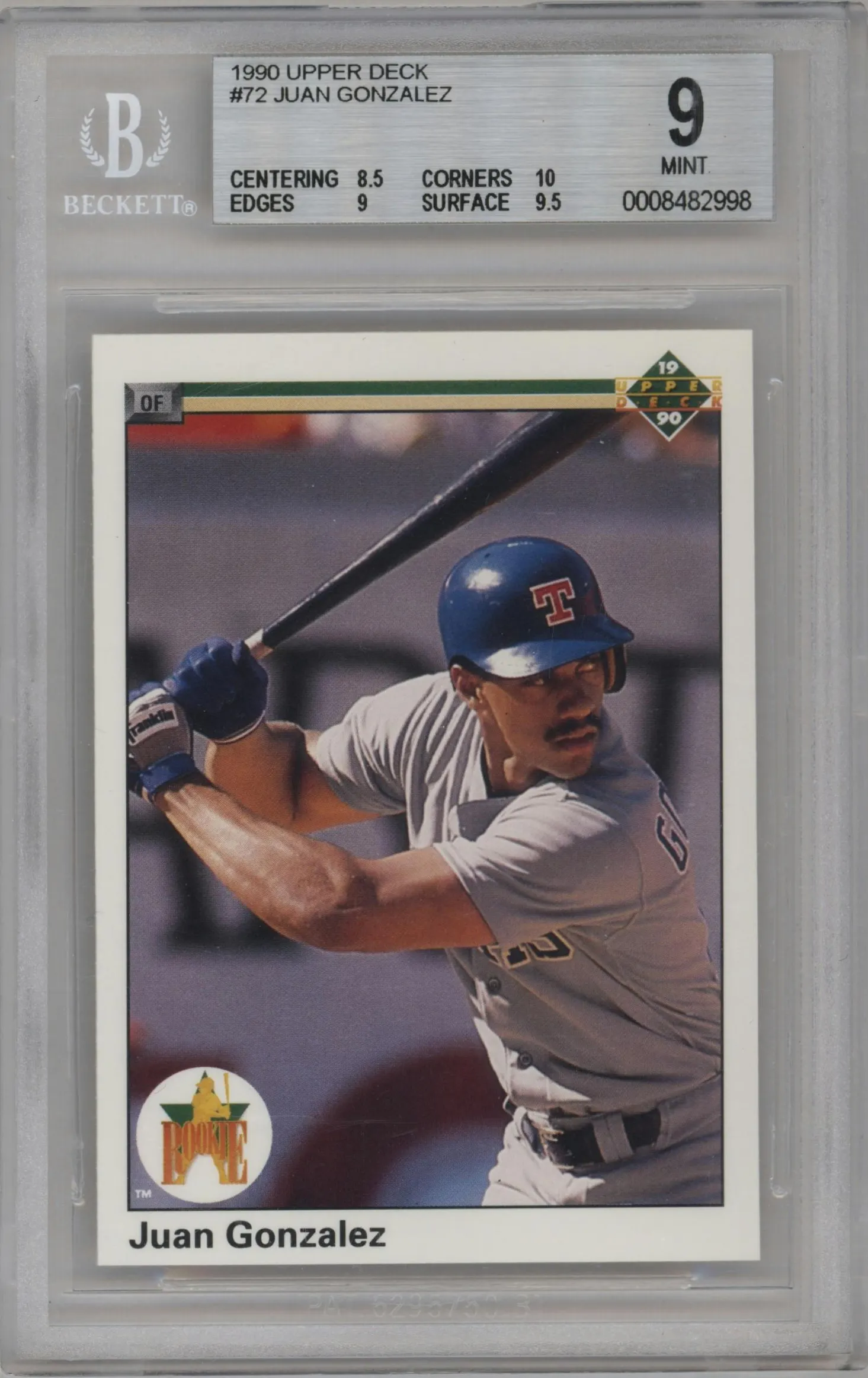 1990 Upper Deck Juan Gonzalez #72 BGS 9