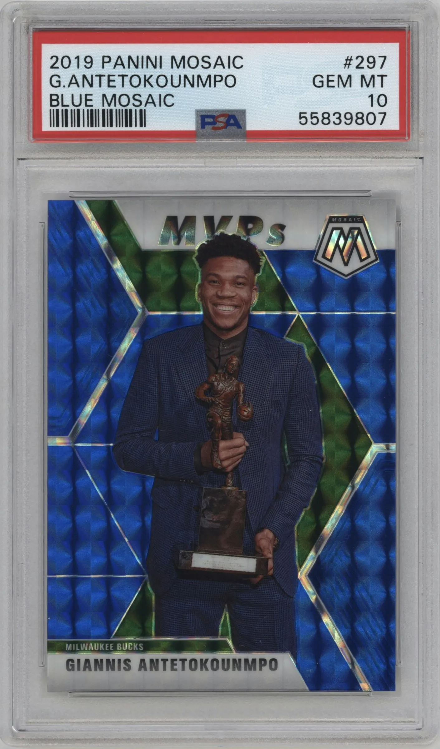 2019 Panini Mosaic Giannis Antetokounmpo Blue Mosaic #297 PSA 10