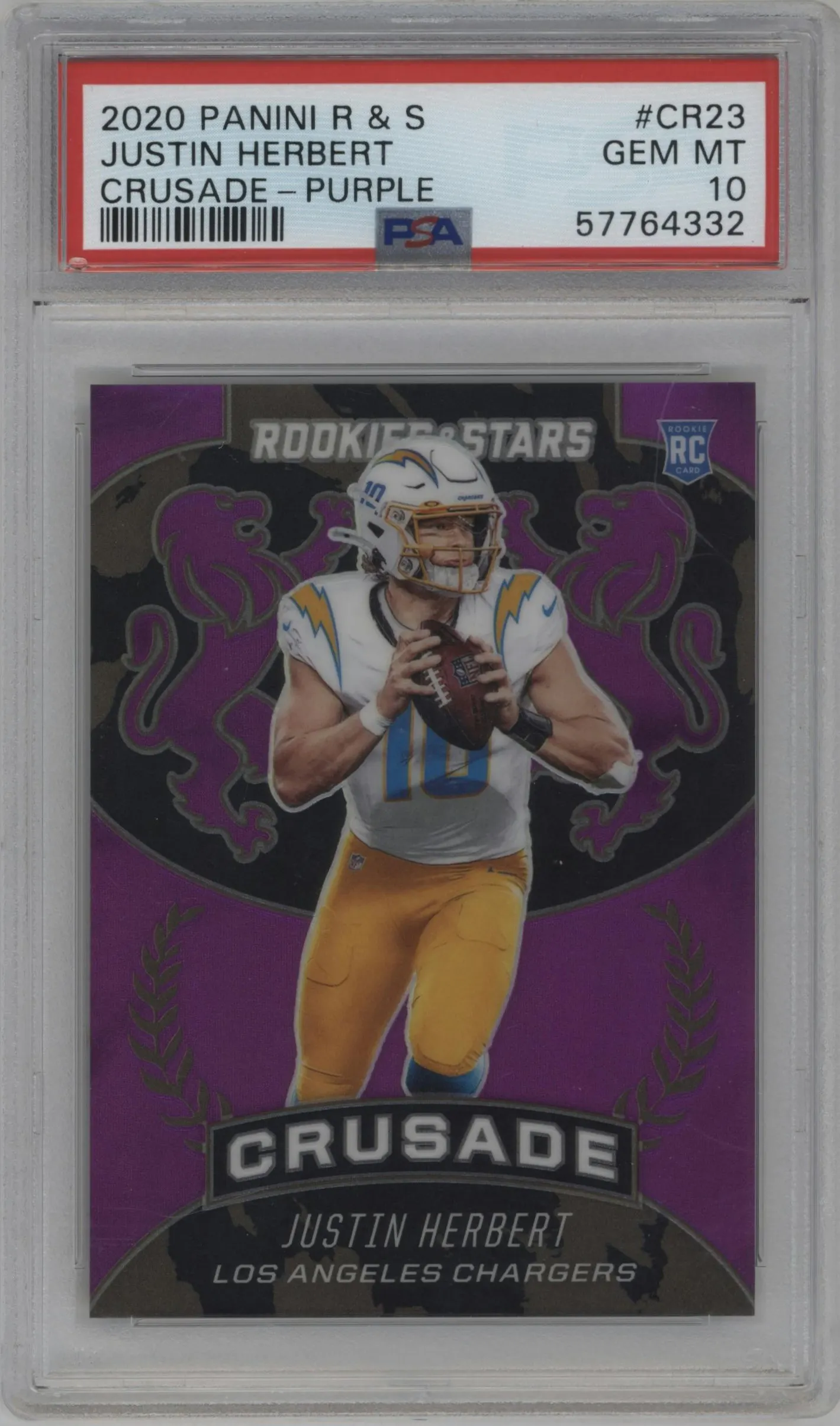 2020 Panini Rookies & Stars Crusade Justin Herbert Purple #CR-23 PSA 10
