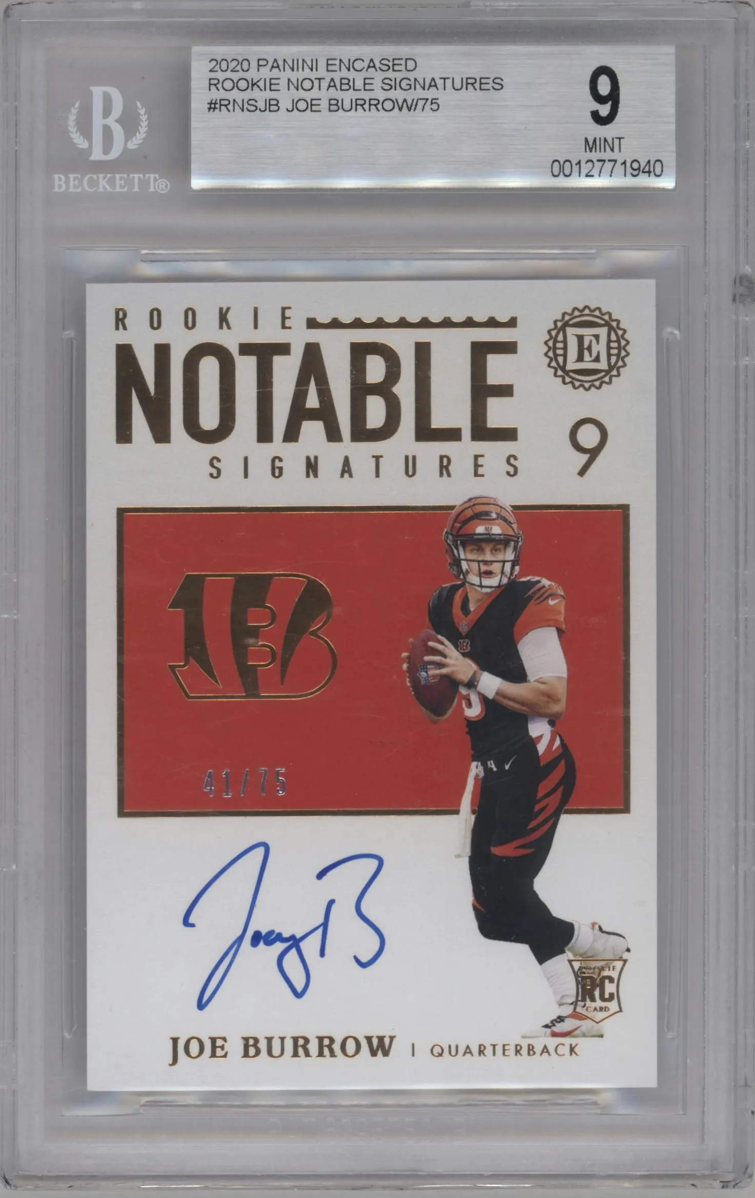 2020 Panini Encased Rke.Notable Sig. Joe Burrow #RNS-JB BGS 9