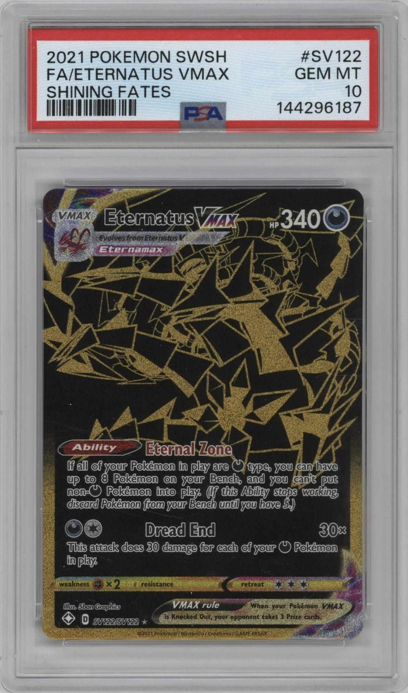 2021 Pokemon SWSH Shining Fates Eternatus VMAX #SV122 PSA 10