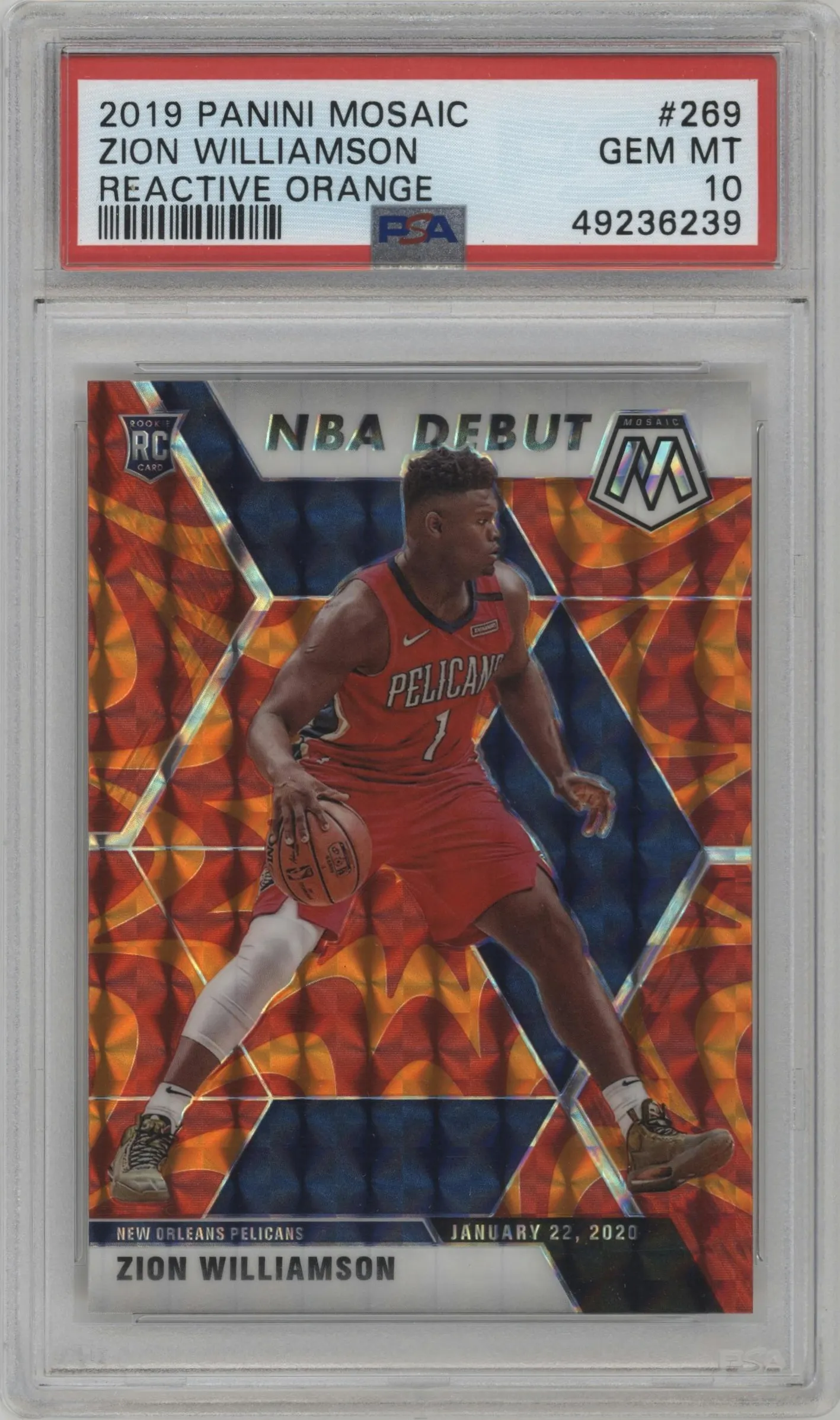 2019 Panini Mosaic Zion Williamson Reactive Orange #269 PSA 10