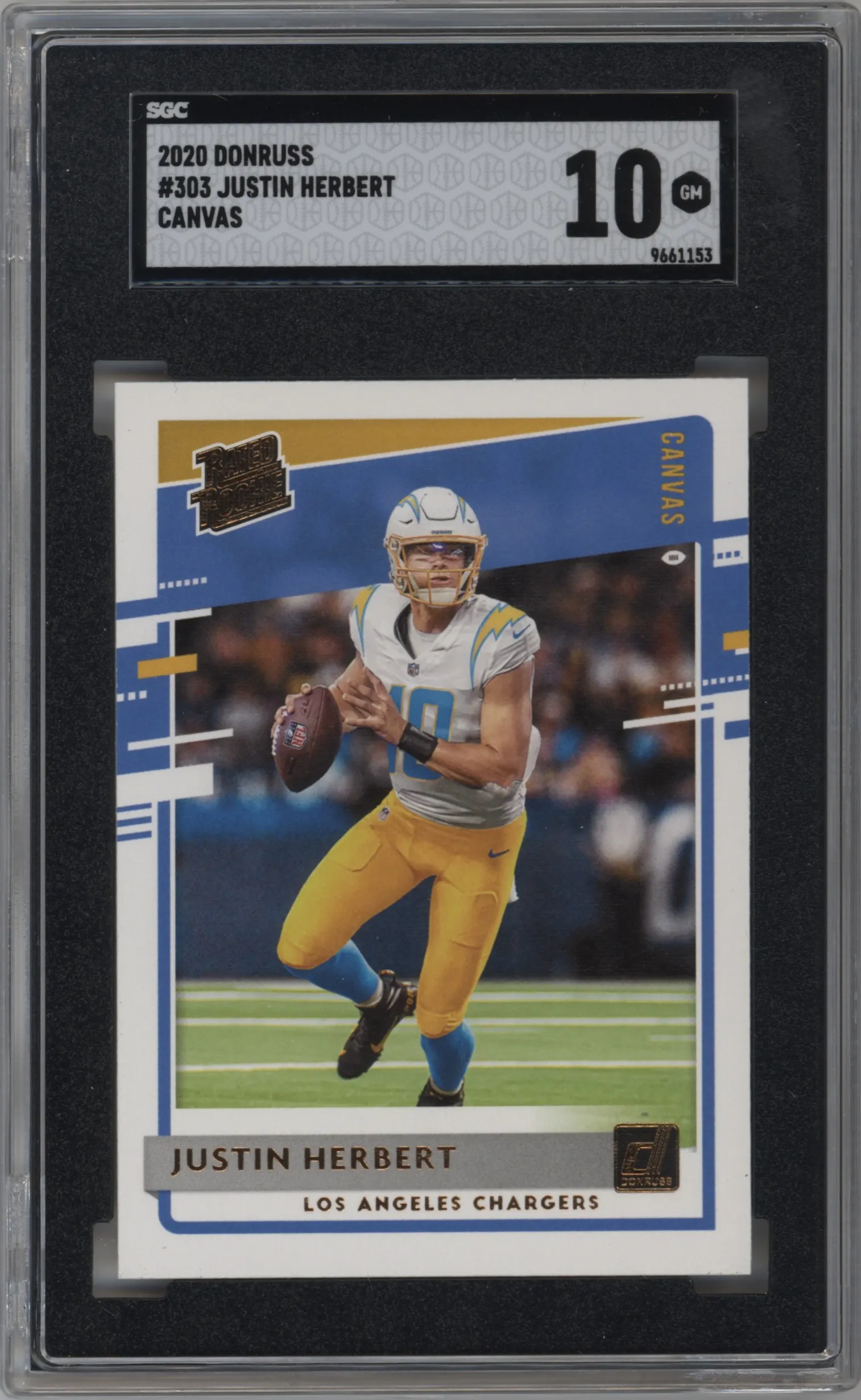 2020 Panini Donruss Rated Rookie Justin Herbert Canvas #303 SGC 10