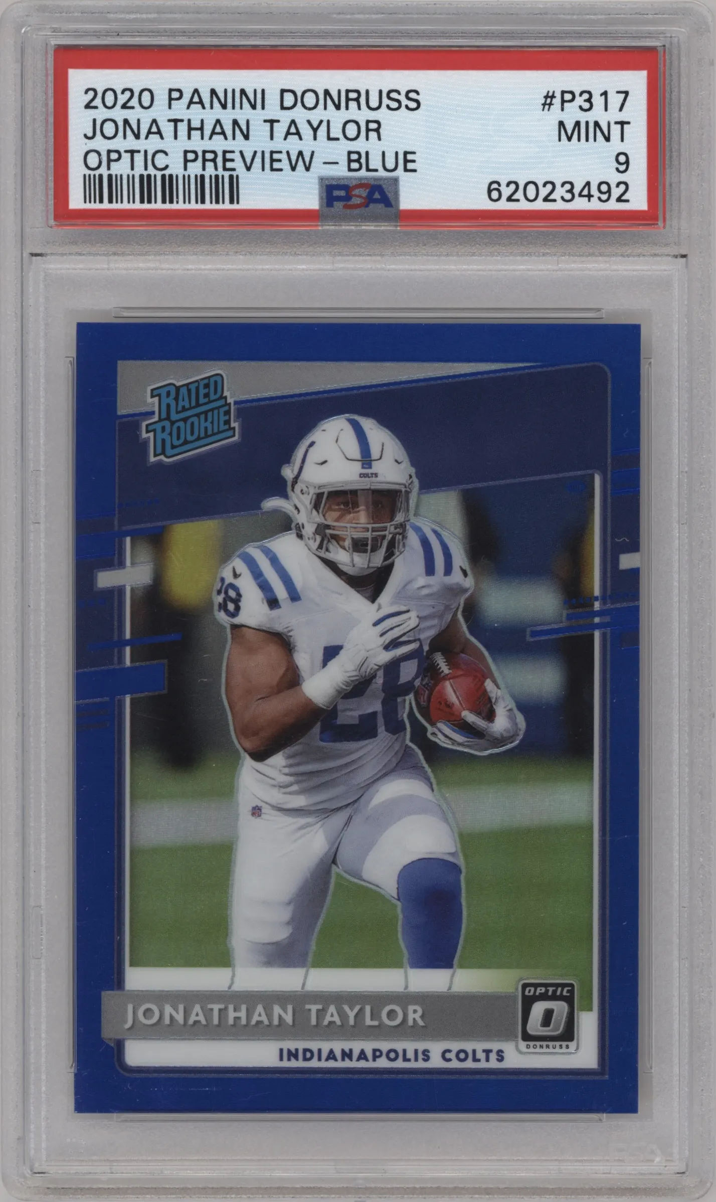 2020 Panini Donruss Opt.Rtd.Rke.Prev. Jonathan Taylor Blue PSA 9