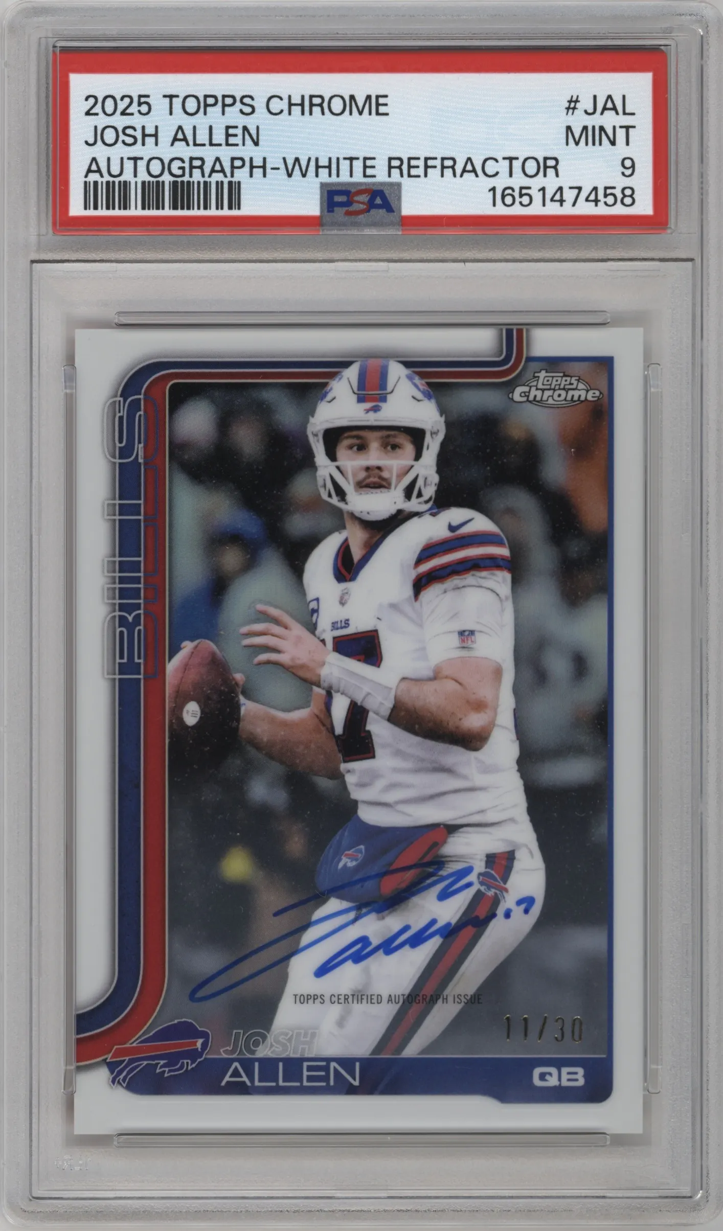 2025 Topps Chrome Chrome Auto Josh Allen White Refractor #BA-JAL PSA 9