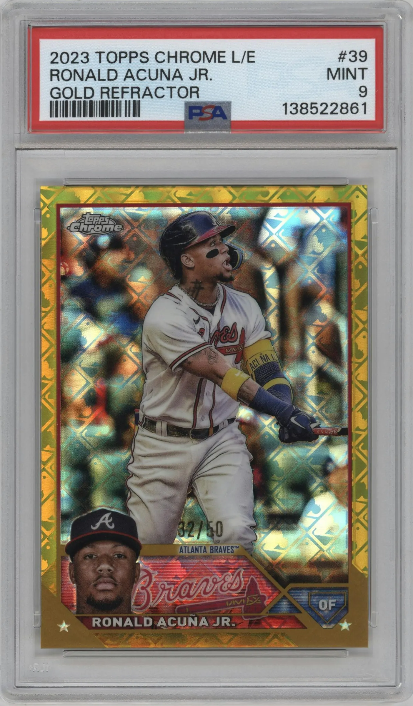 2023 Topps Chrome Logofractor Edition Ronald Acuna Jr. Gold Refractor #39 PSA 9