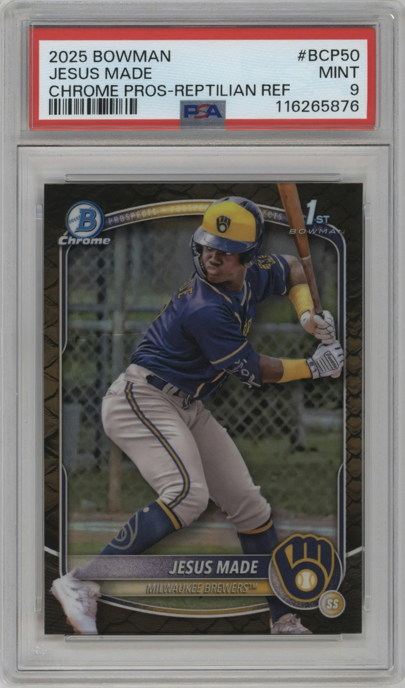 2025 Bowman Chr.Pros Jesus Made Reptilian Refractor #BCP-50 PSA 9