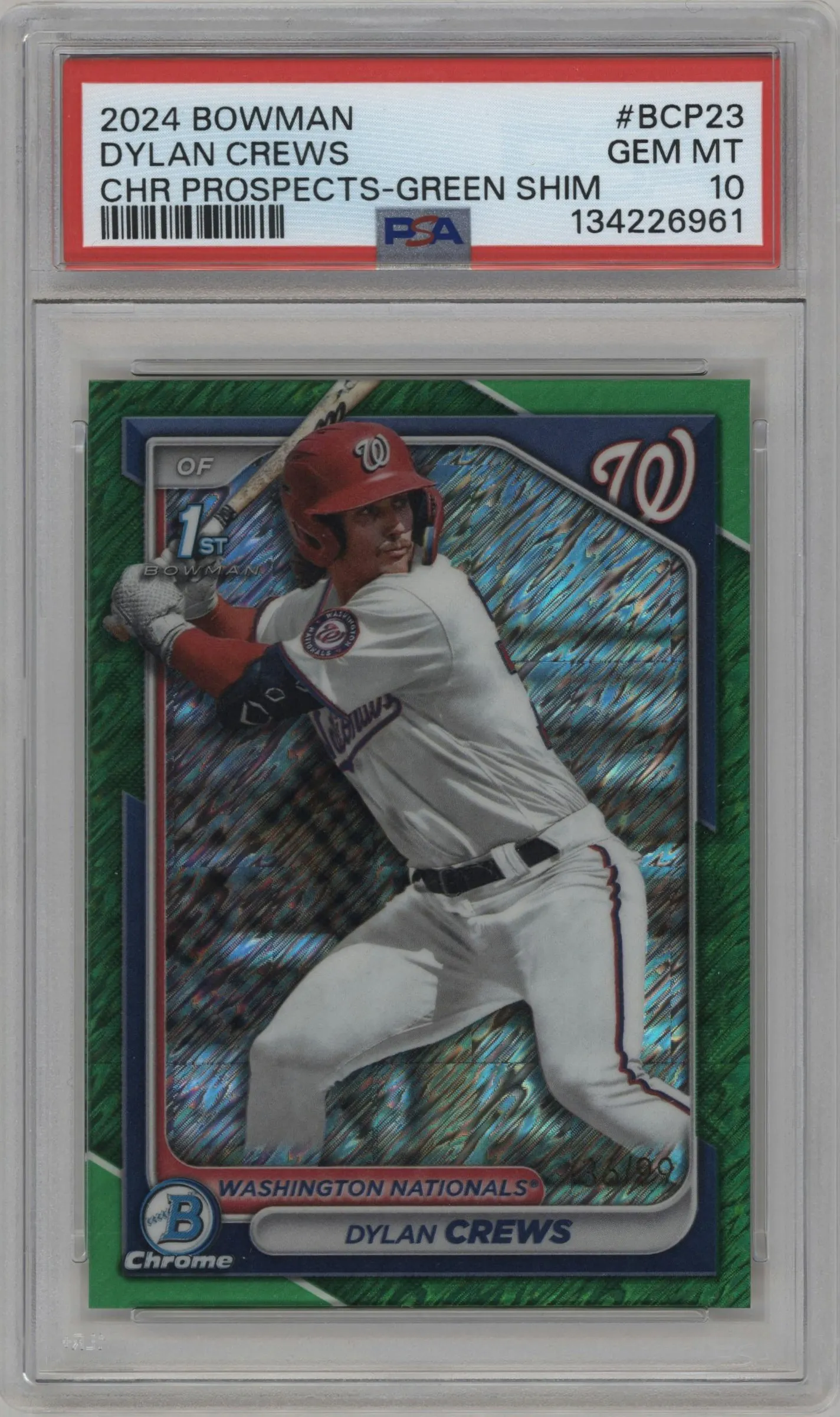 2024 Bowman Chrome Pros. Dylan Crews Green Shimmer Refractor #BCP-23 PSA 10