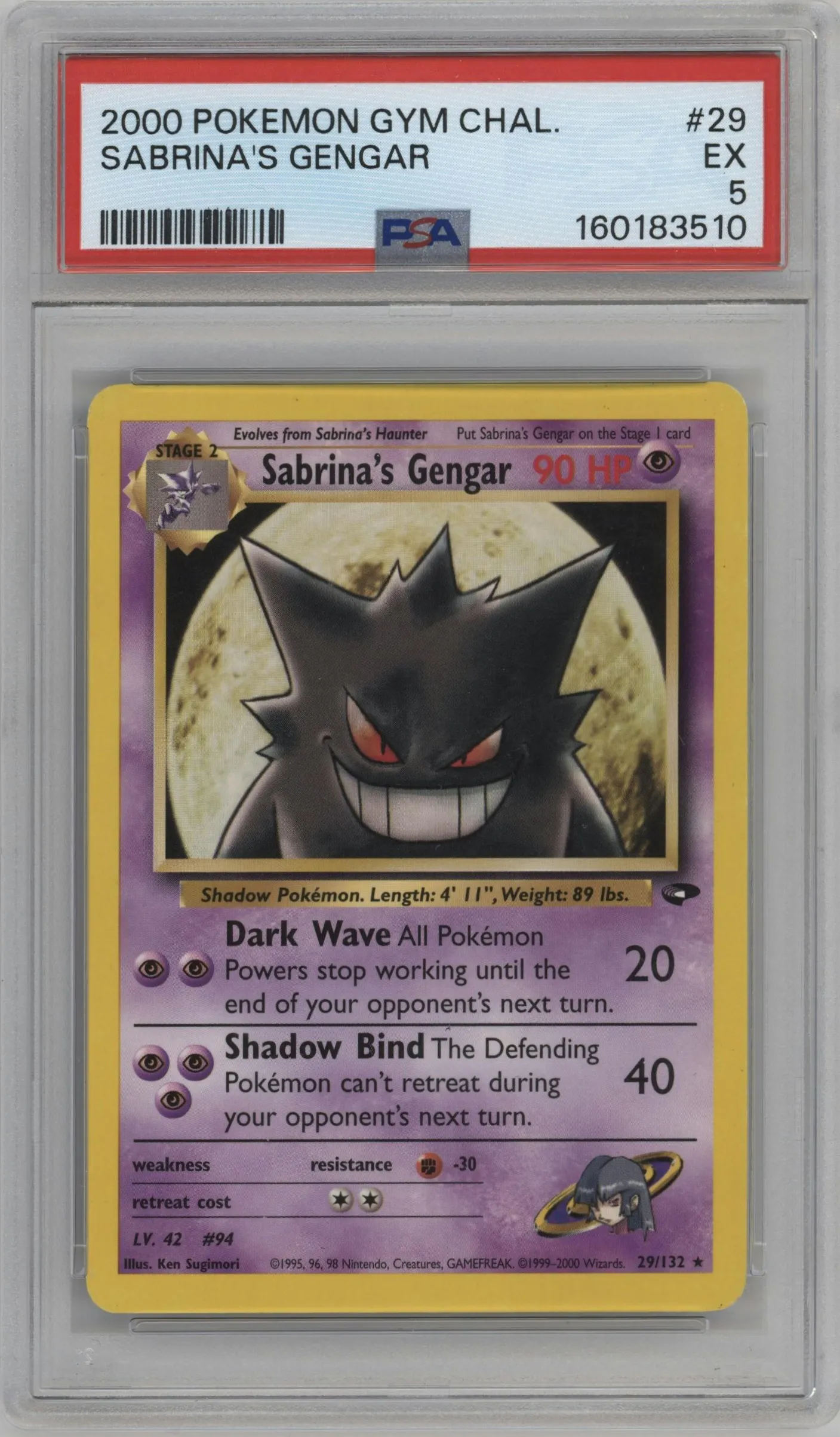 2000 Pokemon GH Gym Challenge Sabrina's Gengar #29 PSA 5