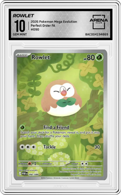 2026 Pokemon Mega Evolution Perfect Order Rowlet #090 ARENA CLUB 10