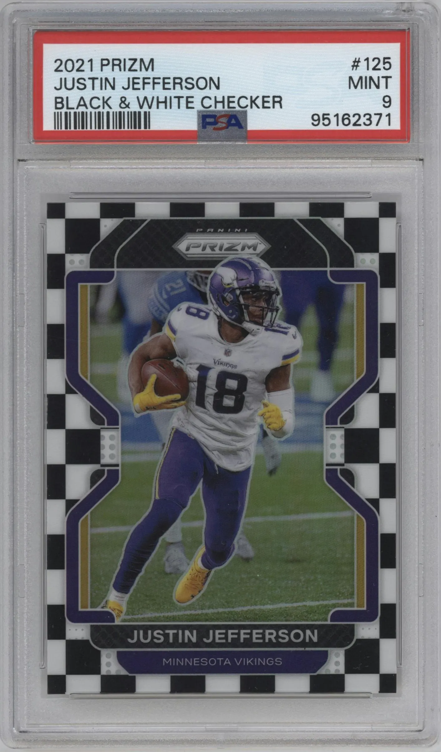 2021 Panini Prizm Justin Jefferson Black & White Checker #125 PSA 9