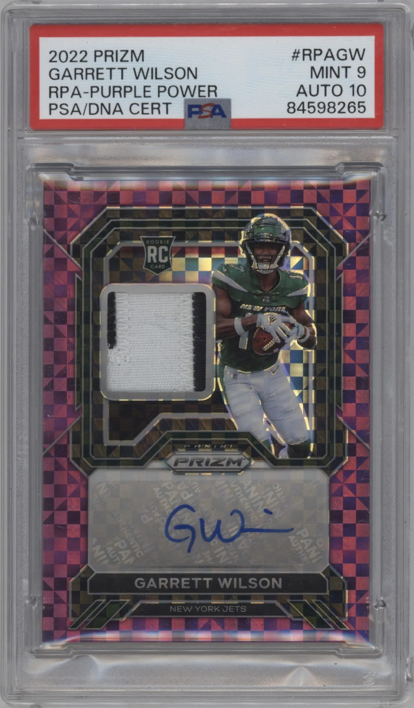 2022 Panini Prizm RPA Garrett Wilson Purple Power #RPA-GW PSA 9