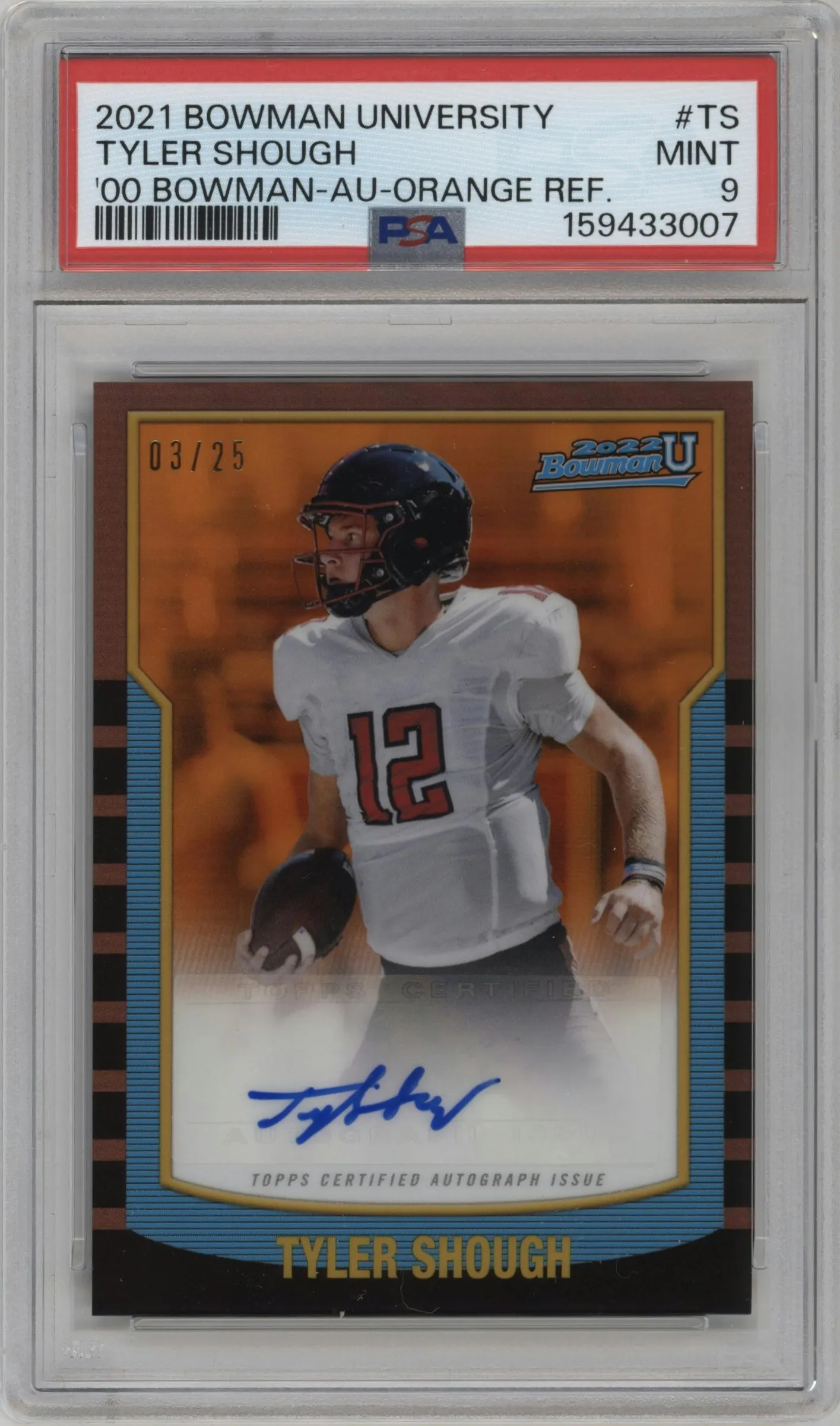 2021 Bowman University 2000 Bowman Auto Tyler Shough Orange Refractor #2KBA-TS PSA 9