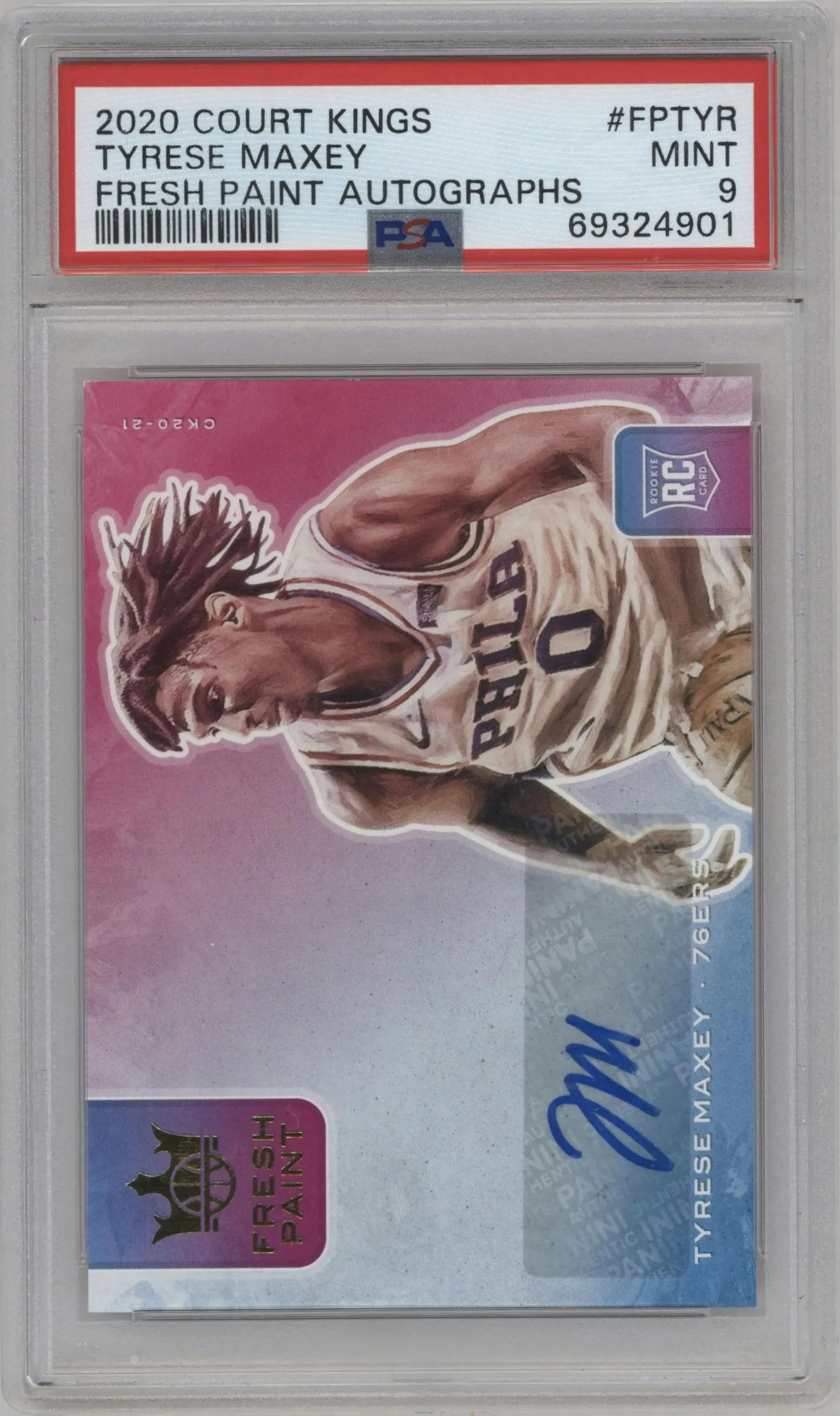 2020 Panini Court Kings Fresh Paint Auto Tyrese Maxey PSA 9