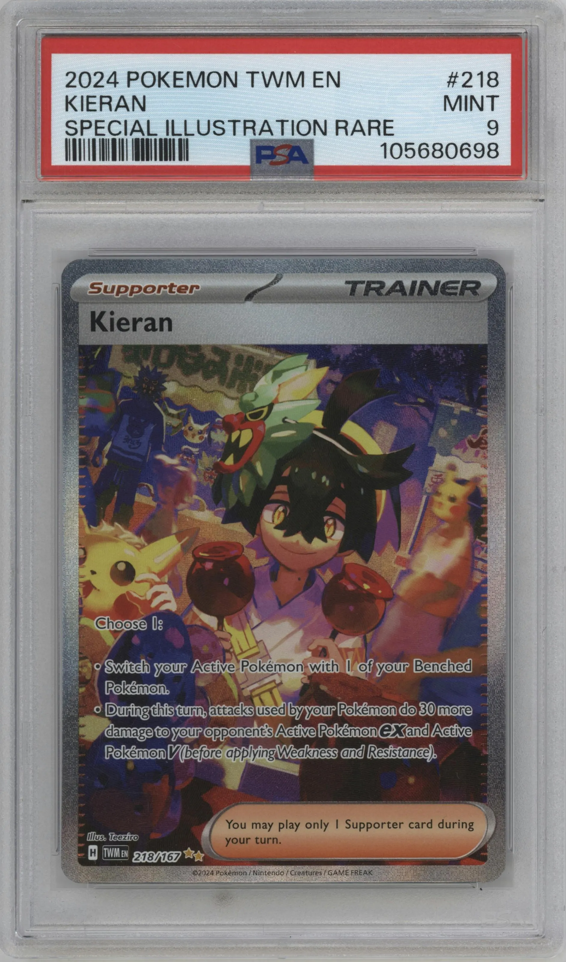 2024 Pokemon SV Twilight Masquerade Kieran #218 PSA 9
