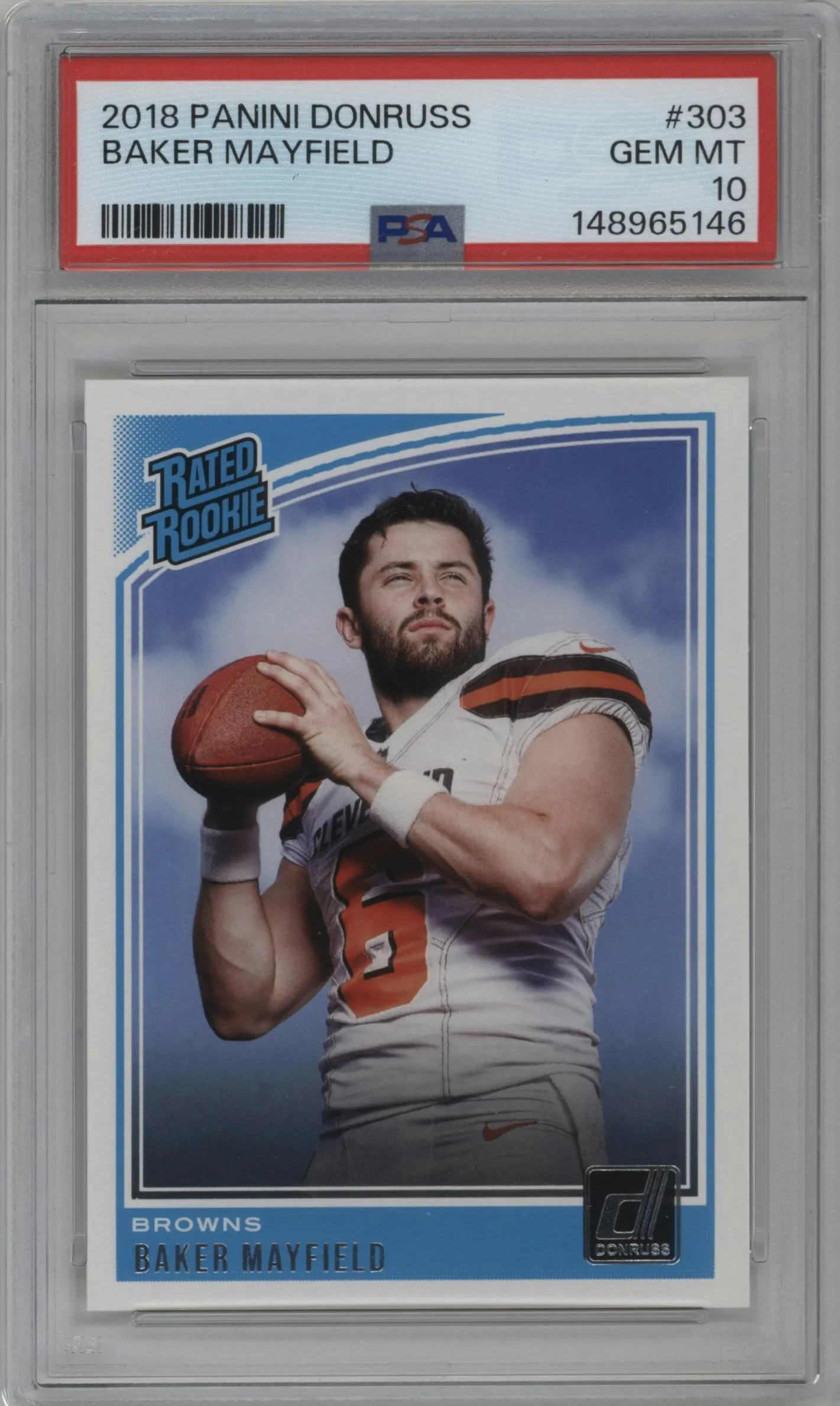 2018 Panini Donruss Rated Rookie Baker Mayfield #303 PSA 10