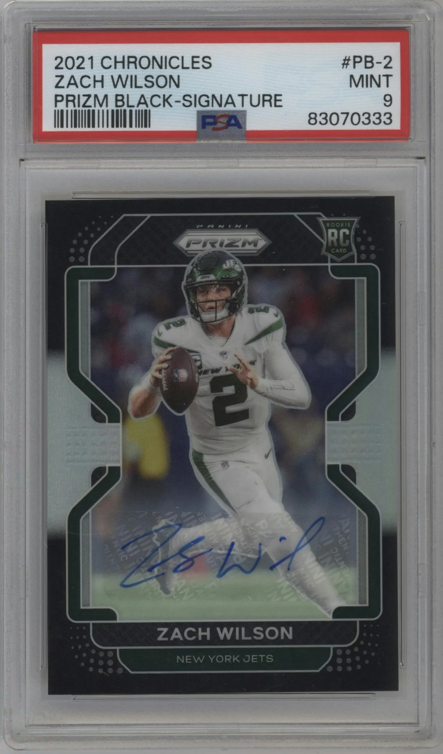 2021 Panini Chronicles Prizm Black Sig. Zach Wilson PSA 9