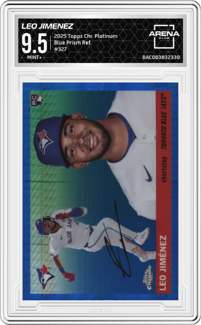 2025 Topps Chrome Platinum Leo Jimenez Blue Prism Refractor ARENA CLUB 9.5