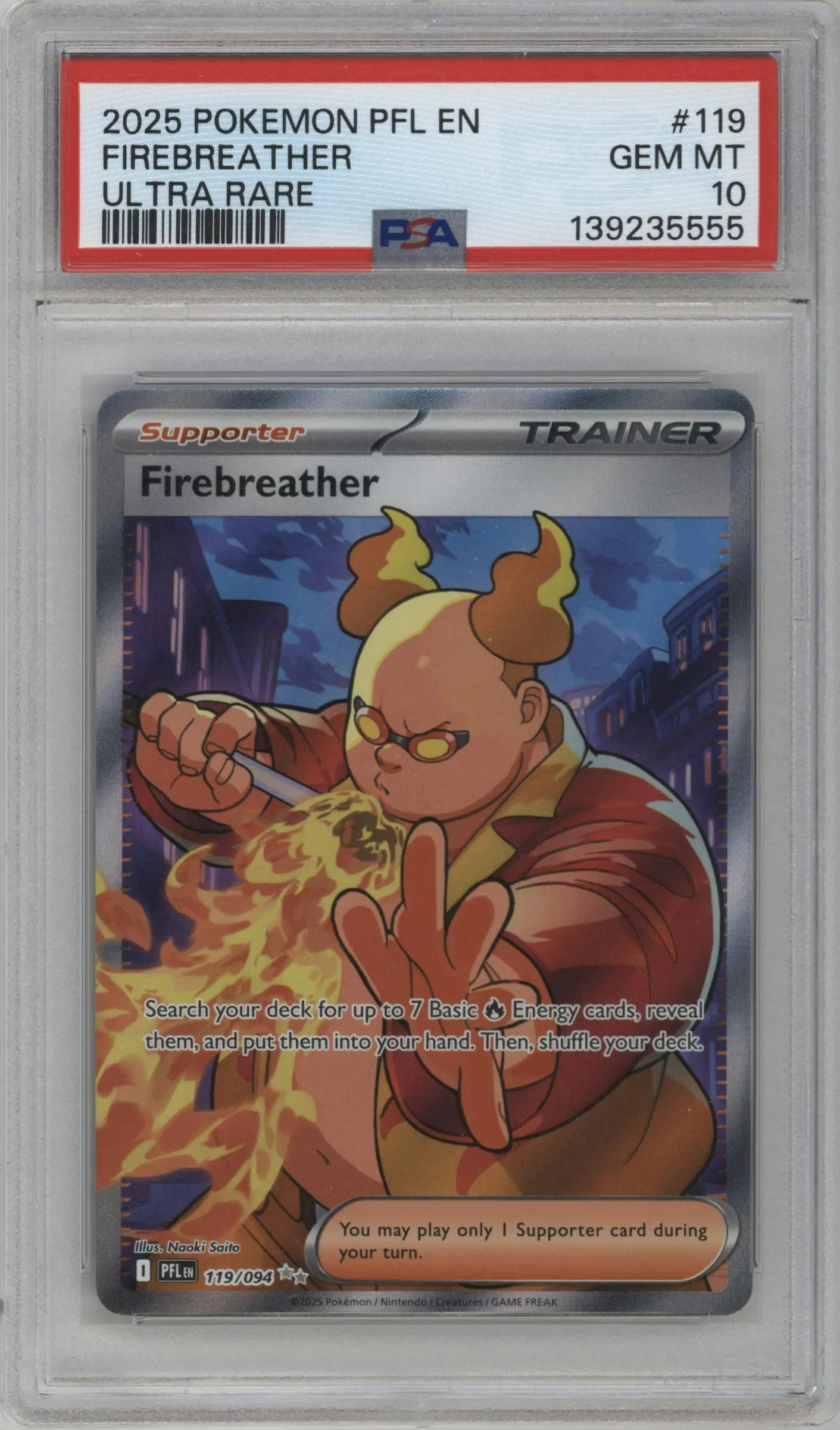 2025 Pokemon Mega Evolution Phan. Flames Firebreather #119 PSA 10