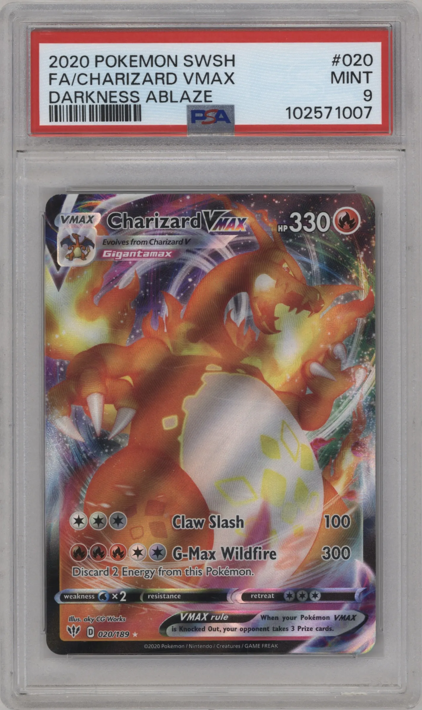 2020 Pokemon SWSH Darkness Ablaze Charizard VMAX #020 PSA 9