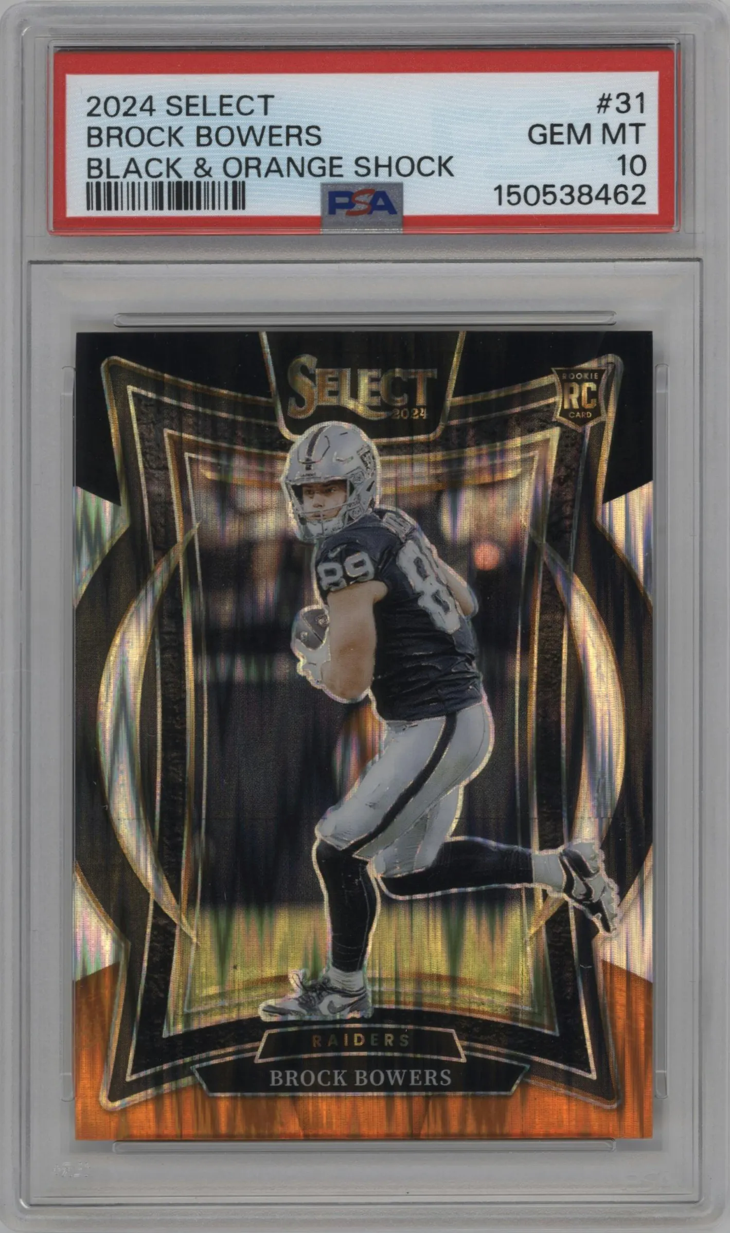 2024 Panini Select Brock Bowers Black & Orange Shock #31 PSA 10