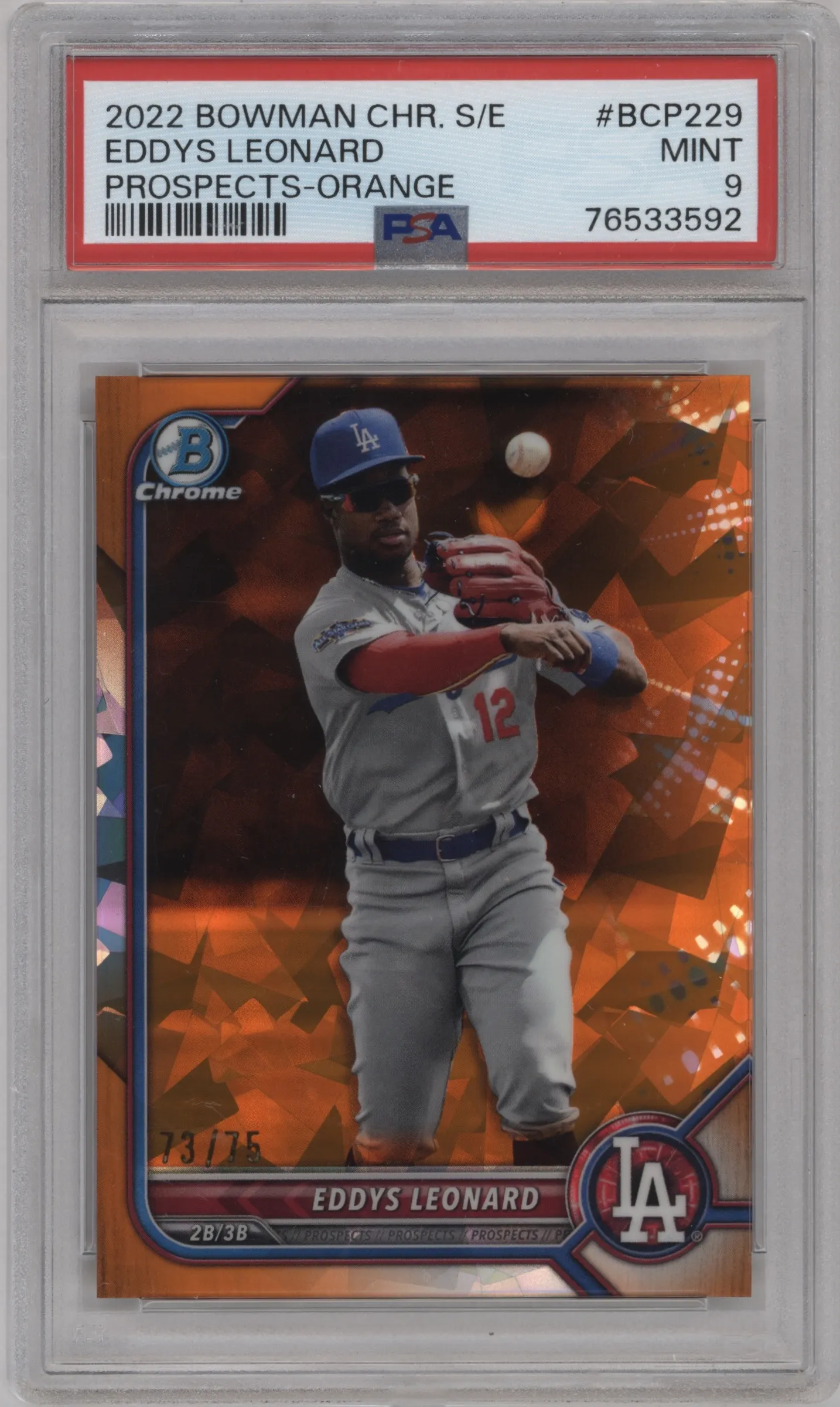 2022 Bowman Chrome Sapphire Edition Chr.Pros. Eddys Leonard Orange #BCP-229 PSA 9