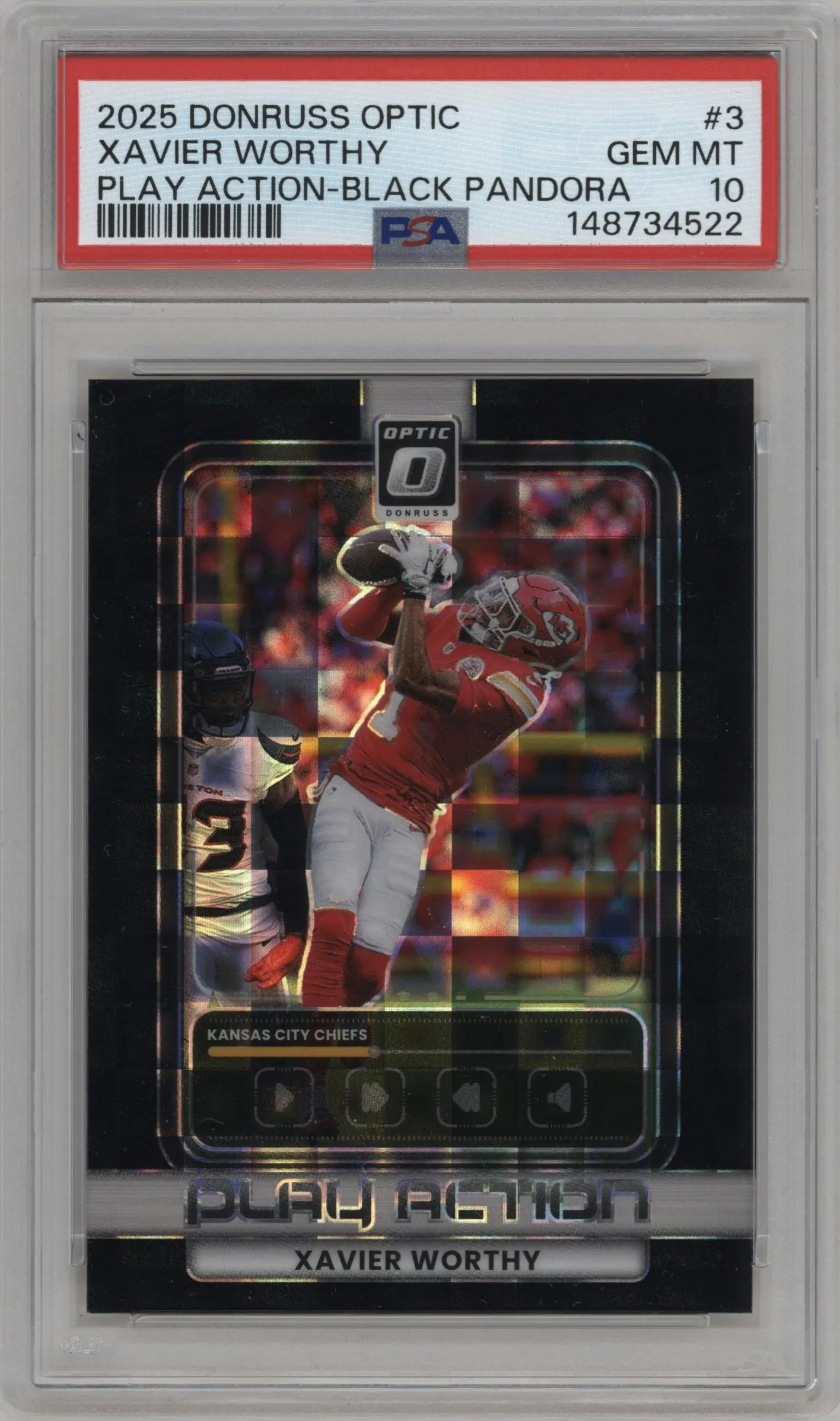 2025 Donruss Optic Play Action Xavier Worthy Black Pandora #3 PSA 10