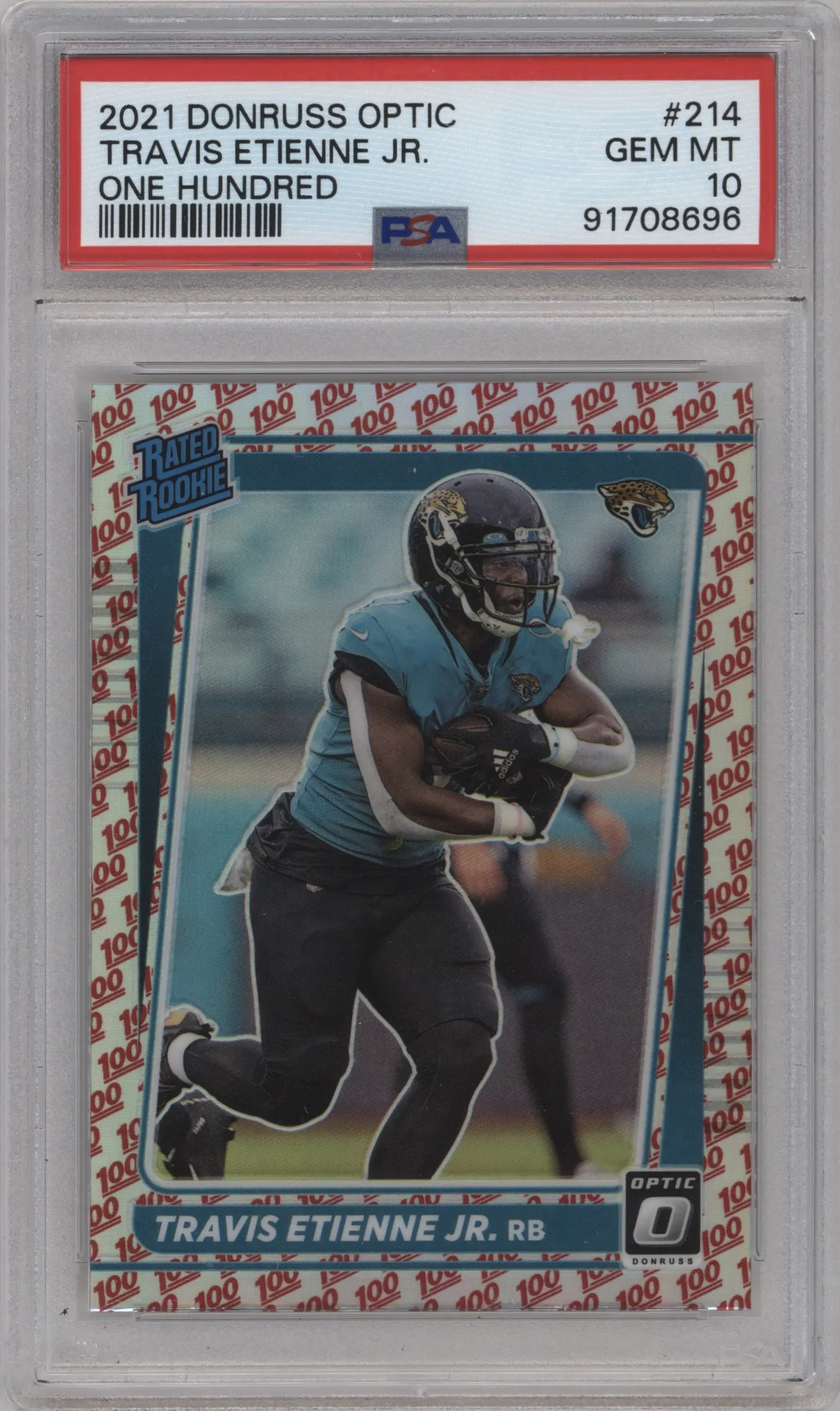2021 Panini Donruss Optic Rated Rookie Travis Etienne Jr. One Hundred #214 PSA 10
