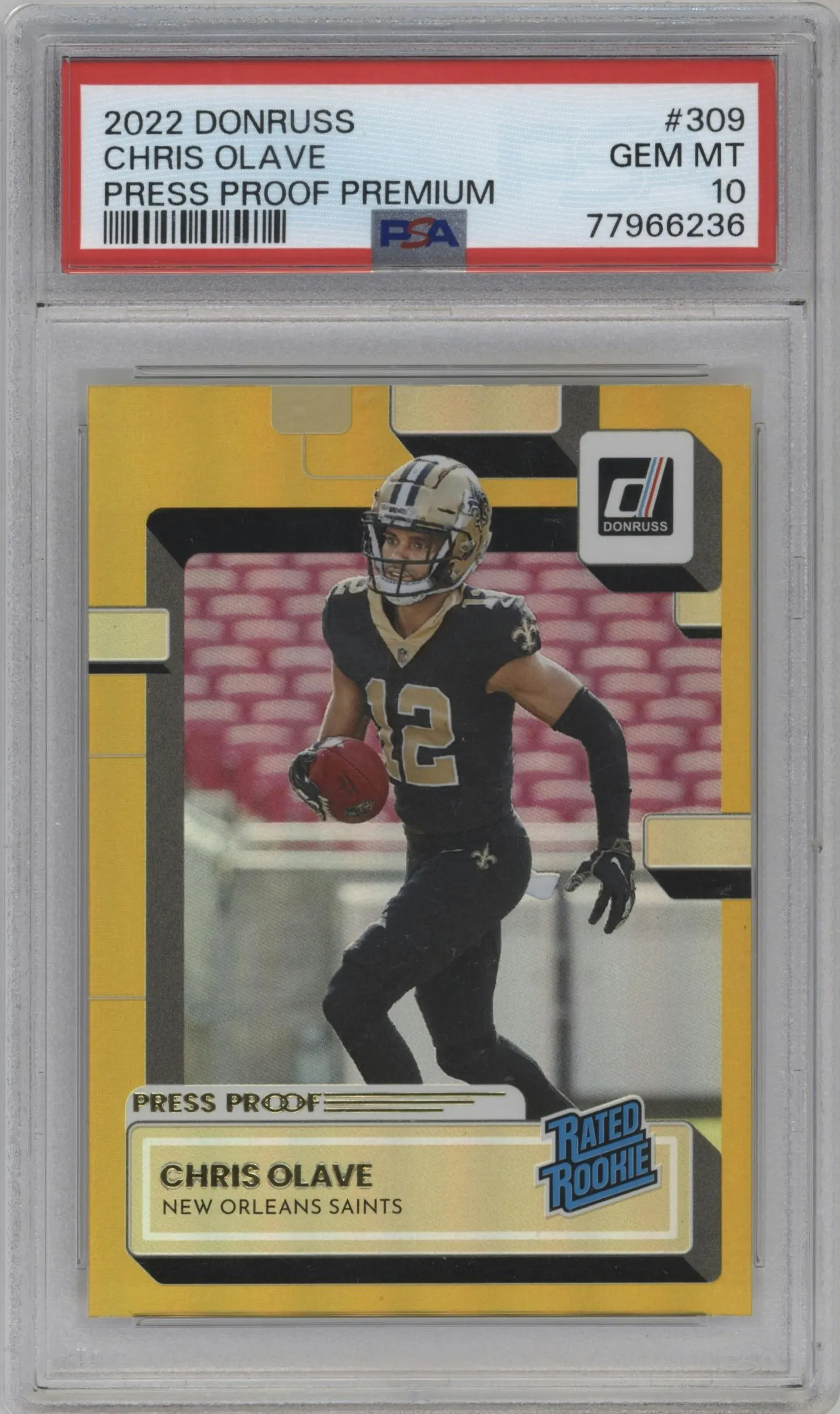 2022 Panini Donruss Rated Rookie Chris Olave Press Proof Premium #309 PSA 10