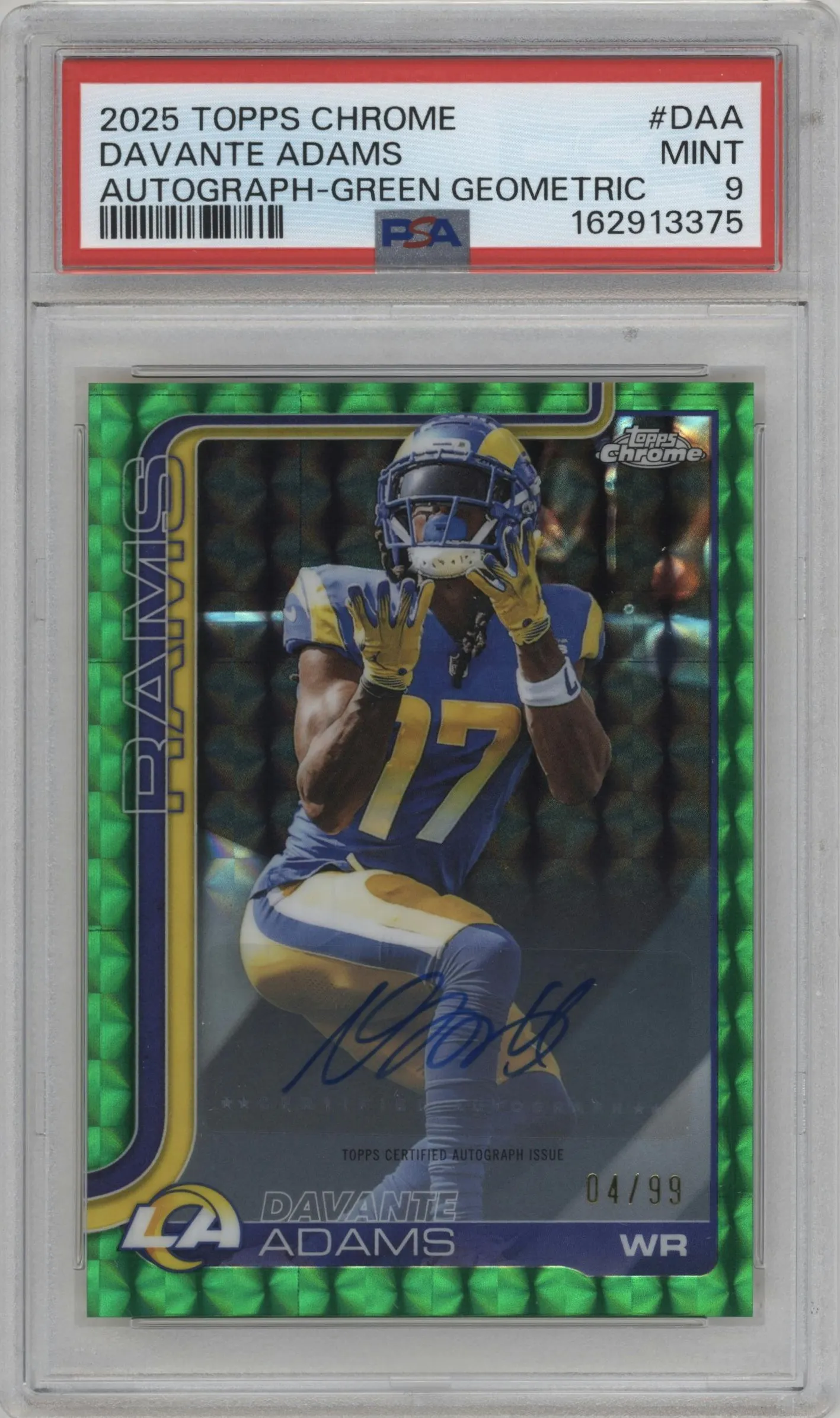 2025 Topps Chrome Chrome Auto Davante Adams Green Geometric Refractor #BA-DAA PSA 9