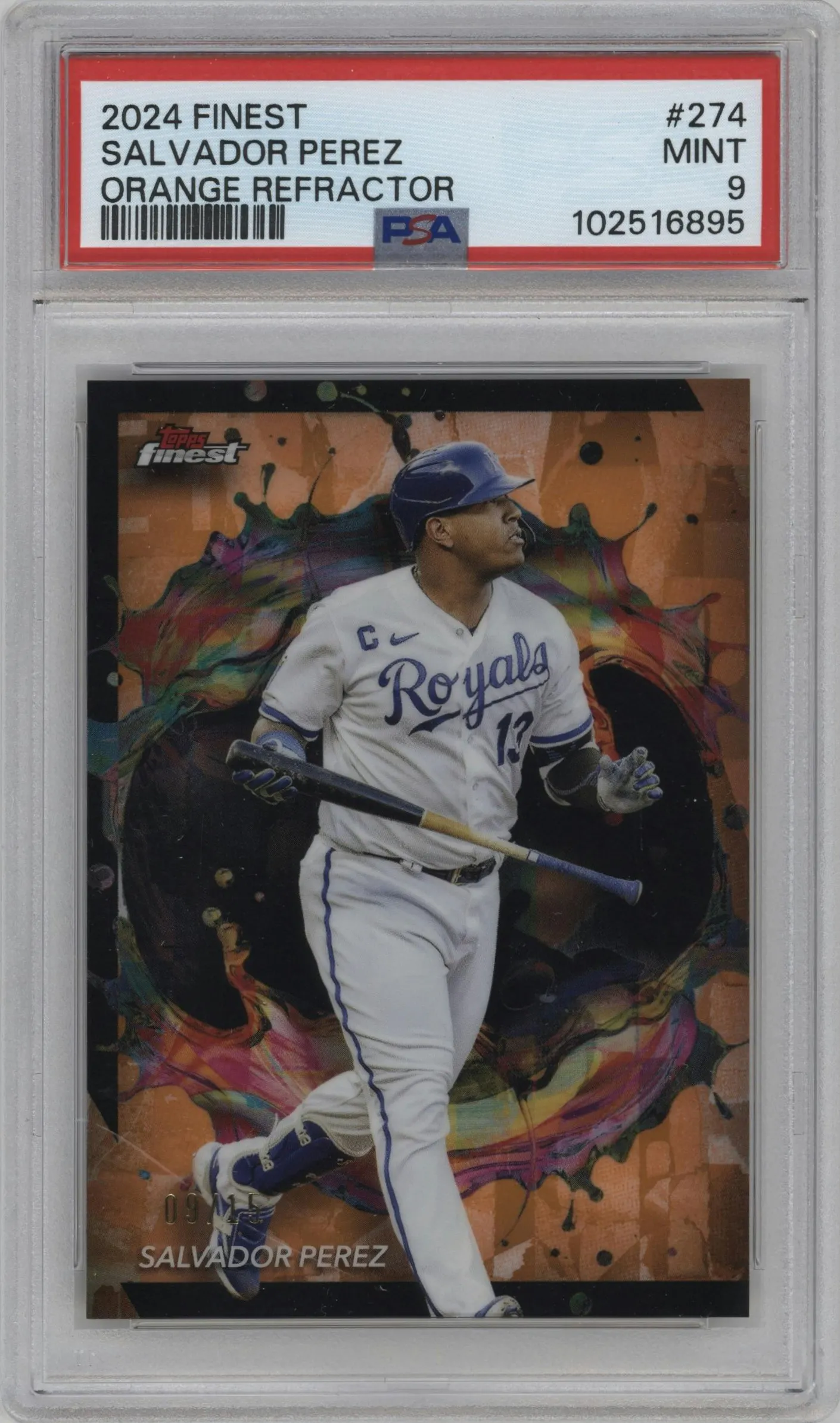2024 Topps Finest Salvador Perez Orange Refractor #274 PSA 9