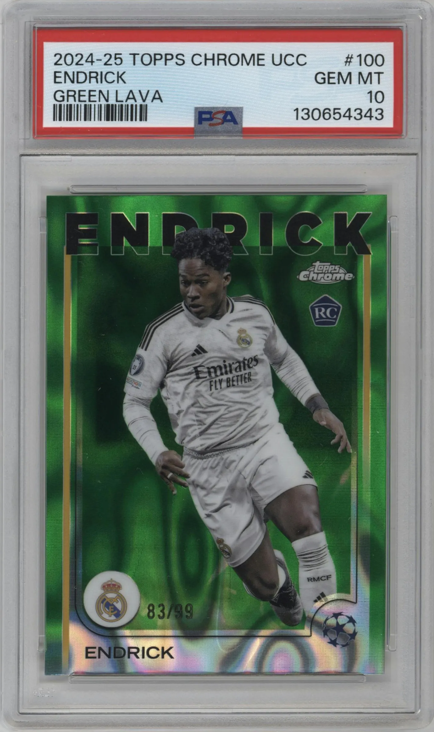 2024 Topps Chrome UEFA Club Competitions Endrick Green Lava Refractor #100 PSA 10