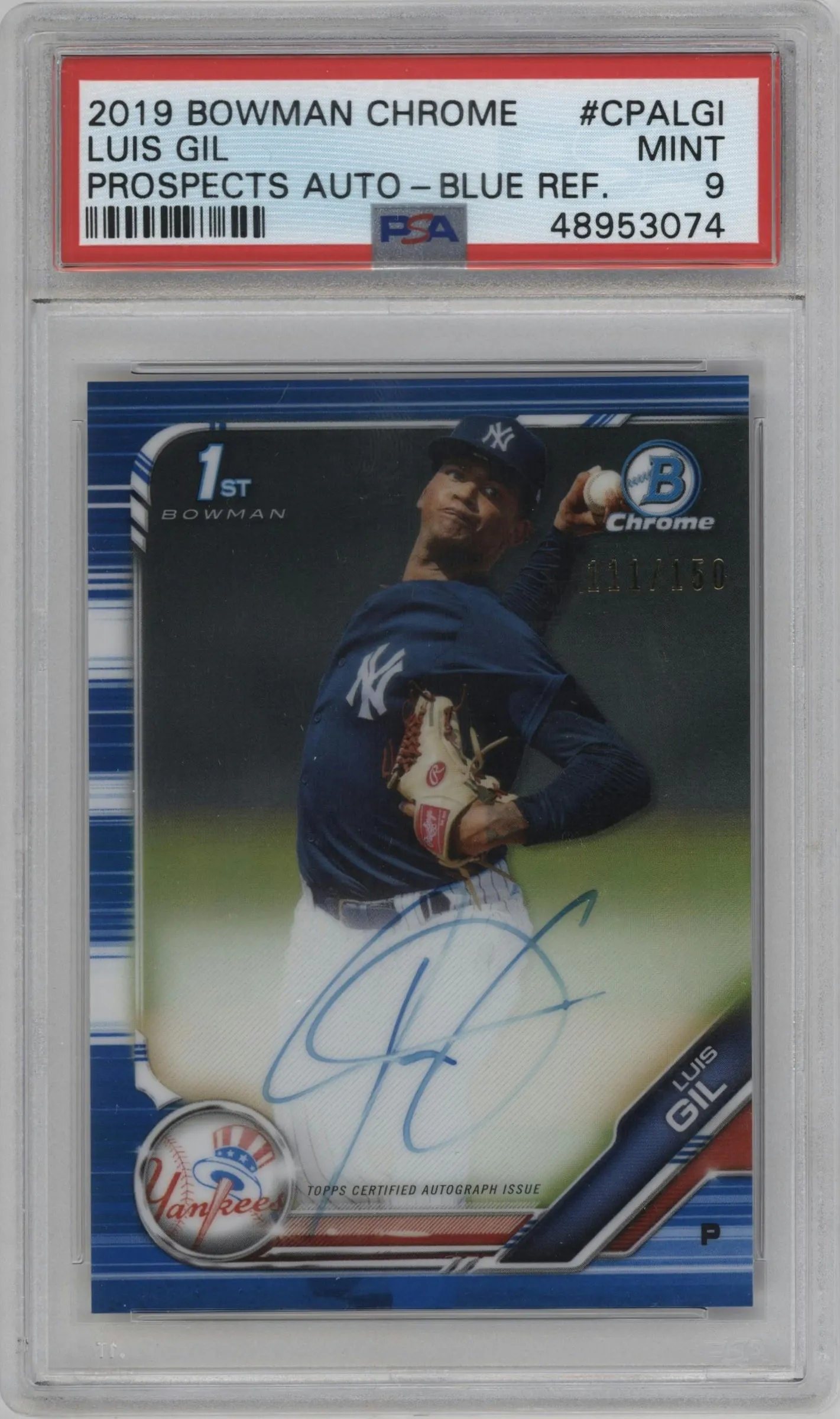 2019 Bowman Chrome Pros.Auto Luis Gil Blue Refractor #CPA-LGI PSA 9
