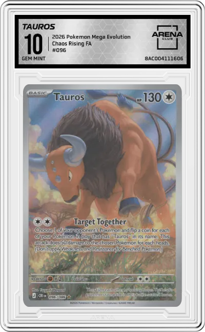 2026 Pokemon Mega Evolution Chaos Rising Tauros #096 ARENA CLUB 10
