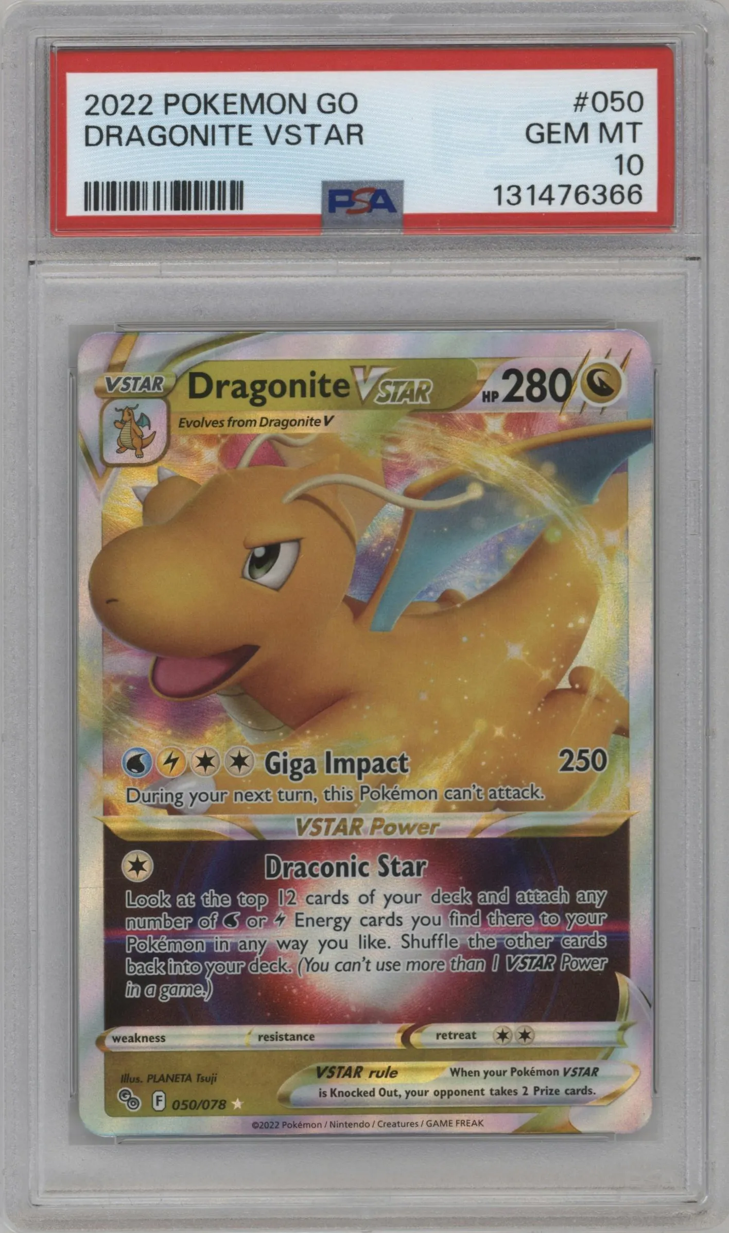 2022 Pokemon SWSH Pokemon GO Dragonite VSTAR #050 PSA 10