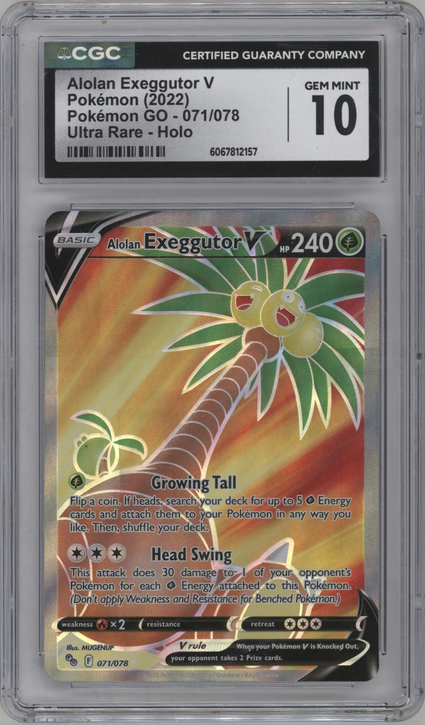 2022 Pokemon SWSH Pokemon GO Alolan Exeggutor V #071 CGC 10